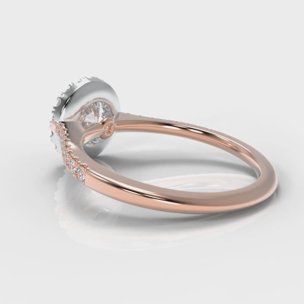 Petite Micropavé Round Brilliant Cut Diamond Halo Engagement Ring - Two Tone Rose Gold