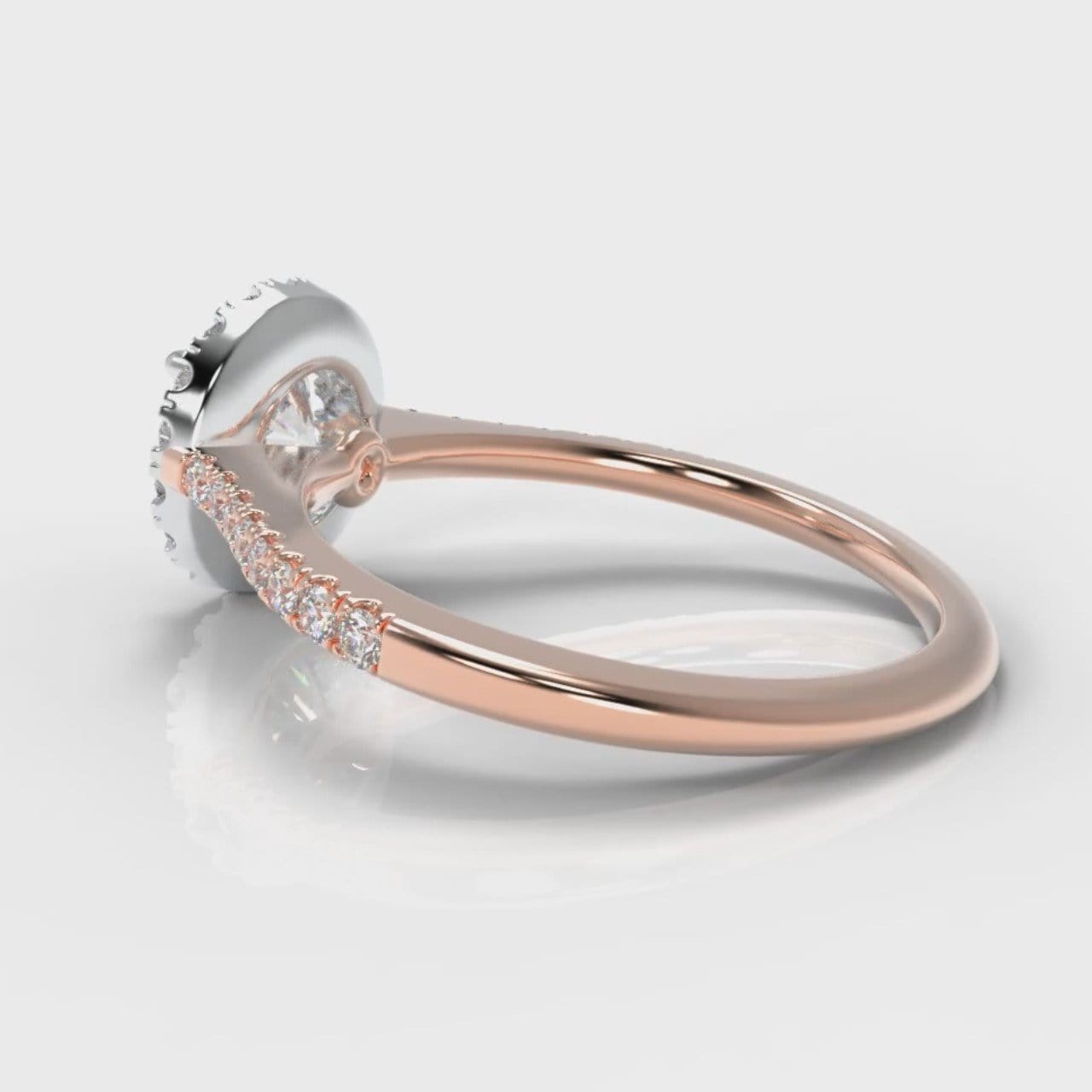 Petite Micropavé Round Brilliant Cut Diamond Halo Engagement Ring - Two Tone Rose Gold