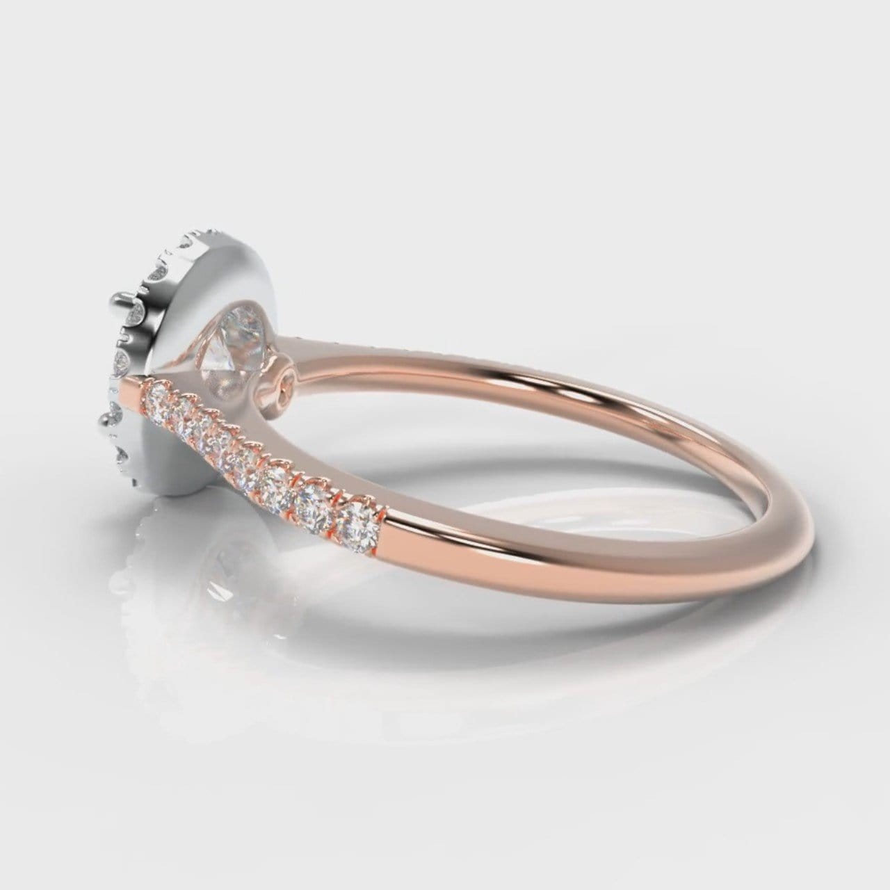 Petite Micropavé Round Brilliant Cut Diamond Halo Engagement Ring - Two Tone Rose Gold