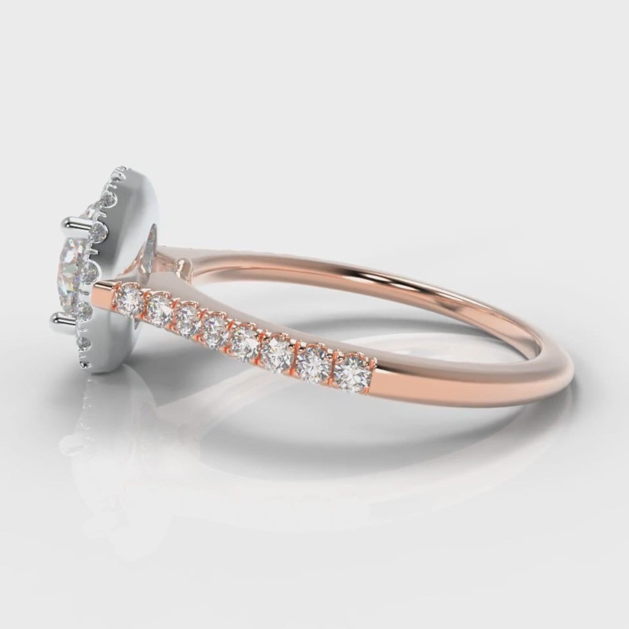 Petite Micropavé Round Brilliant Cut Diamond Halo Engagement Ring - Two Tone Rose Gold