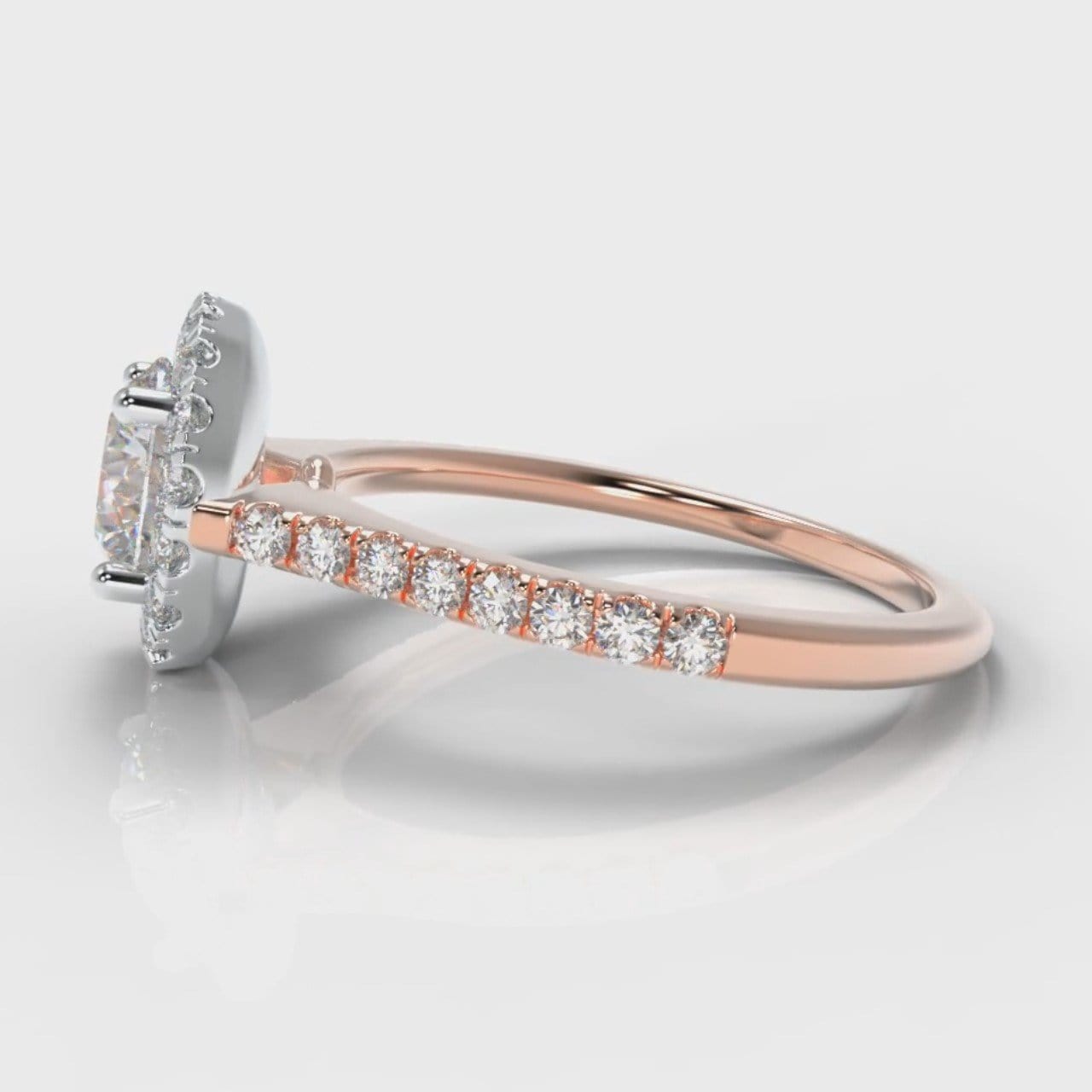 Petite Micropavé Round Brilliant Cut Diamond Halo Engagement Ring - Two Tone Rose Gold