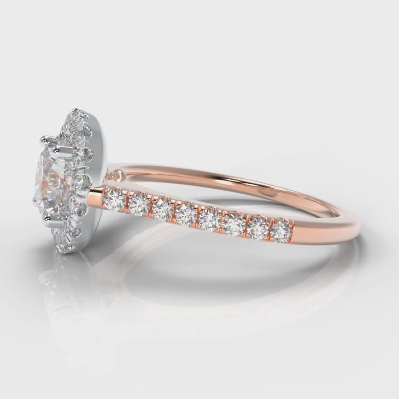 Petite Micropavé Round Brilliant Cut Diamond Halo Engagement Ring - Two Tone Rose Gold