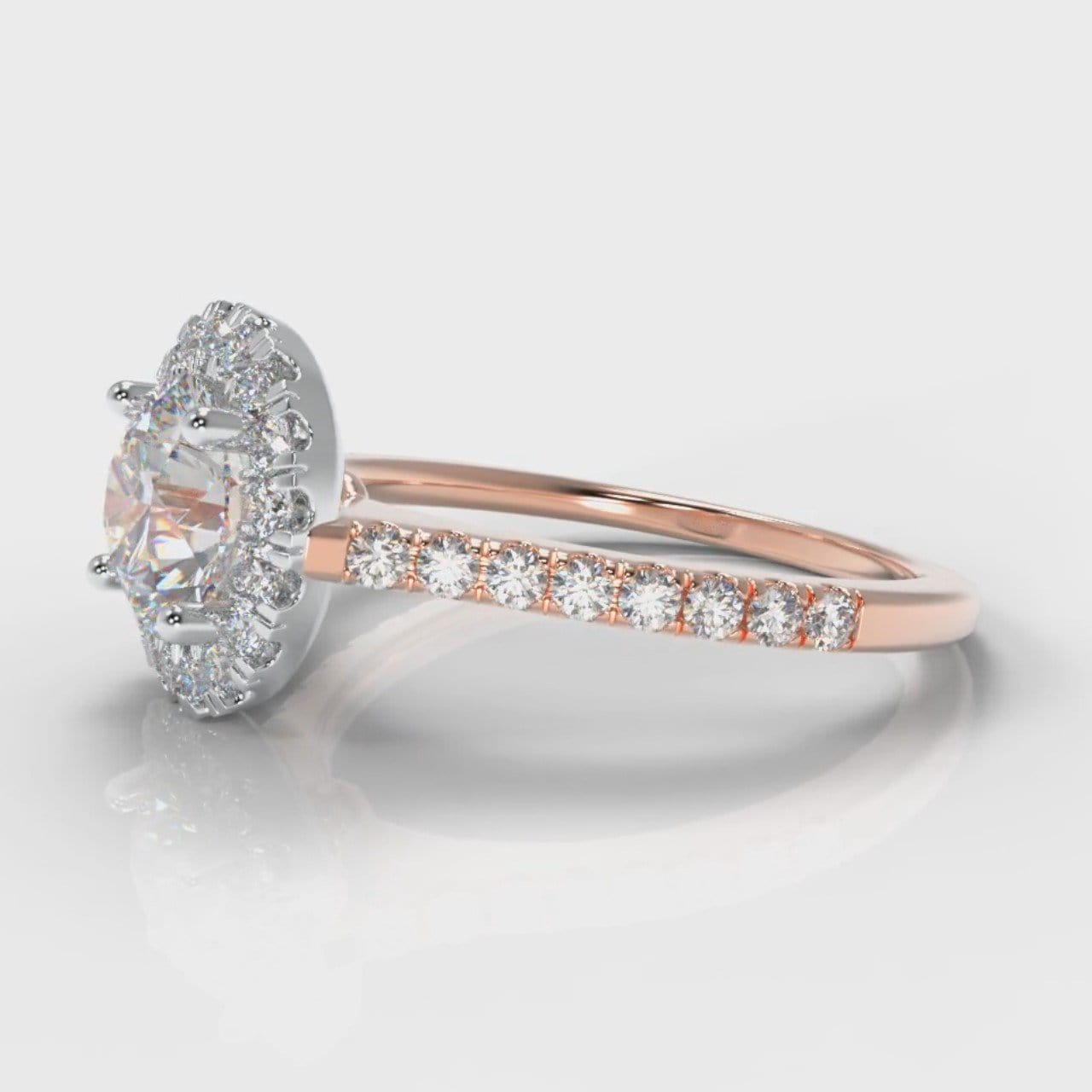 Petite Micropavé Round Brilliant Cut Diamond Halo Engagement Ring - Two Tone Rose Gold