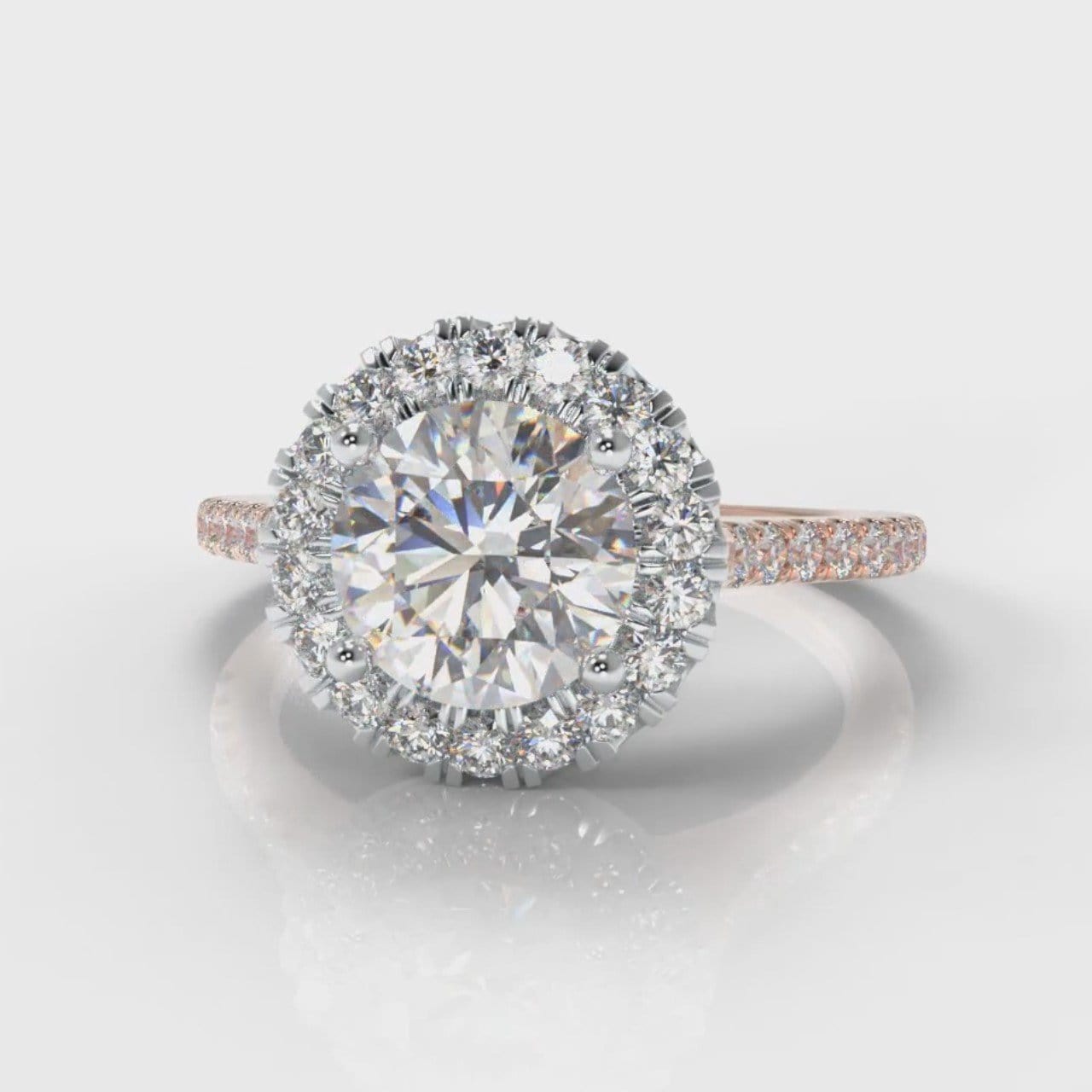 Petite Micropavé Round Brilliant Cut Diamond Halo Engagement Ring - Two Tone Rose Gold