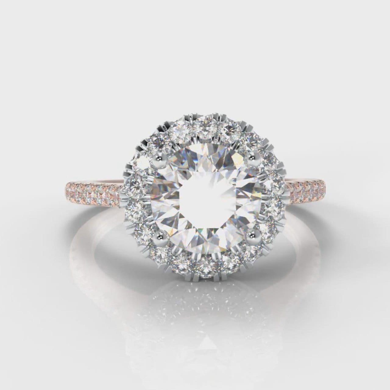 Petite Micropavé Round Brilliant Cut Diamond Halo Engagement Ring - Two Tone Rose Gold