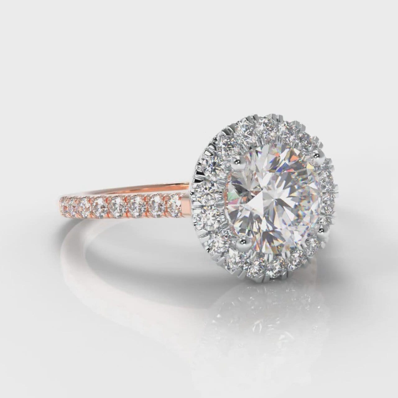 Petite Micropavé Round Brilliant Cut Diamond Halo Engagement Ring - Two Tone Rose Gold