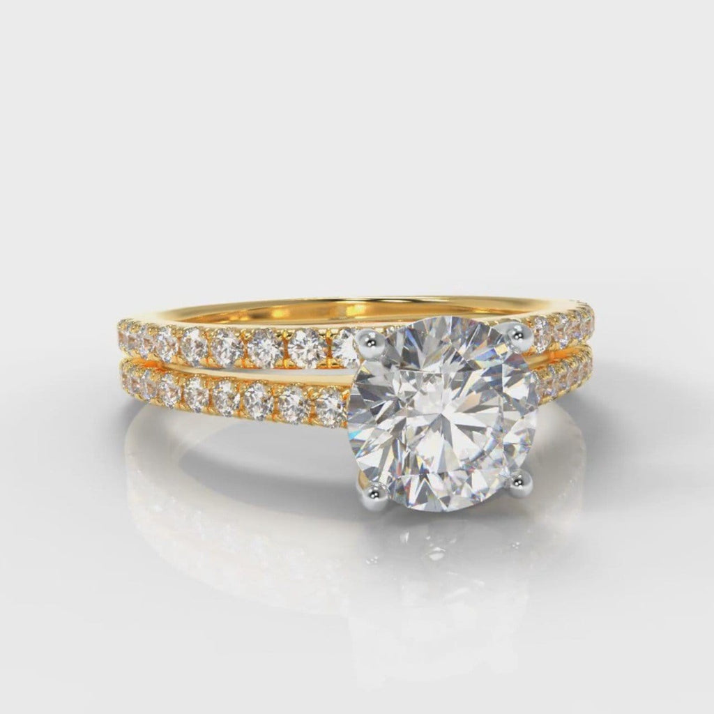 Petite Micropavé Round Brilliant Cut Diamond Bridal Set - Yellow Gold