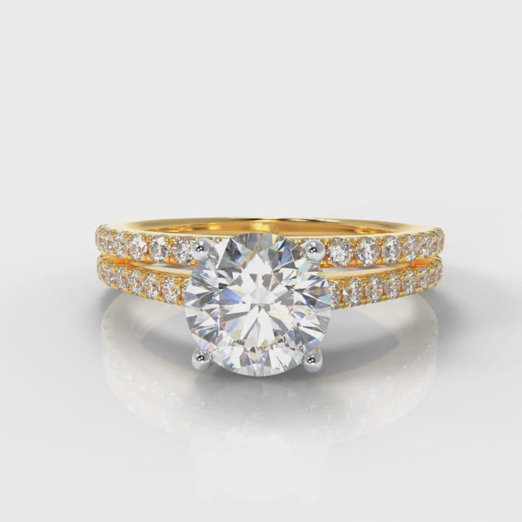 Petite Micropavé Round Brilliant Cut Diamond Bridal Set - Yellow Gold