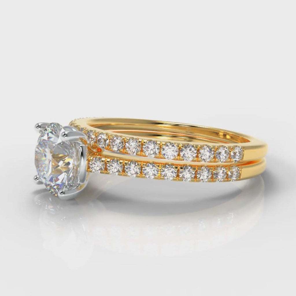 Petite Micropavé Round Brilliant Cut Diamond Bridal Set - Yellow Gold