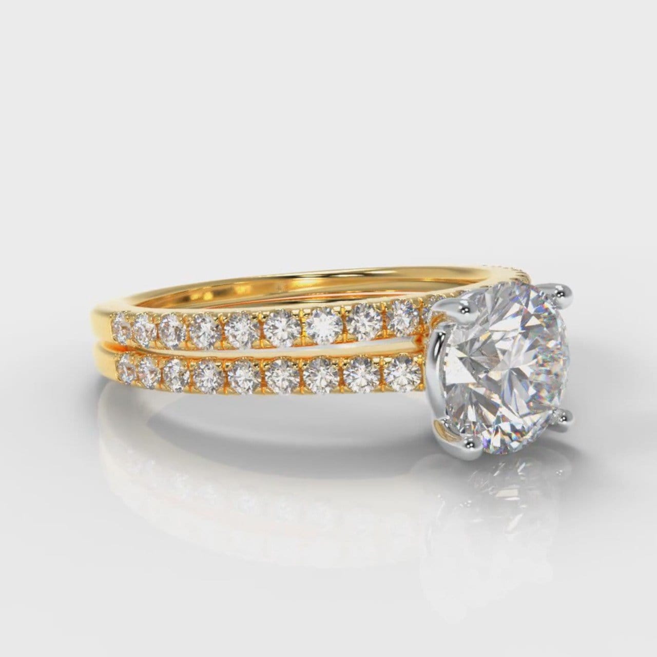 Petite Micropavé Round Brilliant Cut Diamond Bridal Set - Yellow Gold