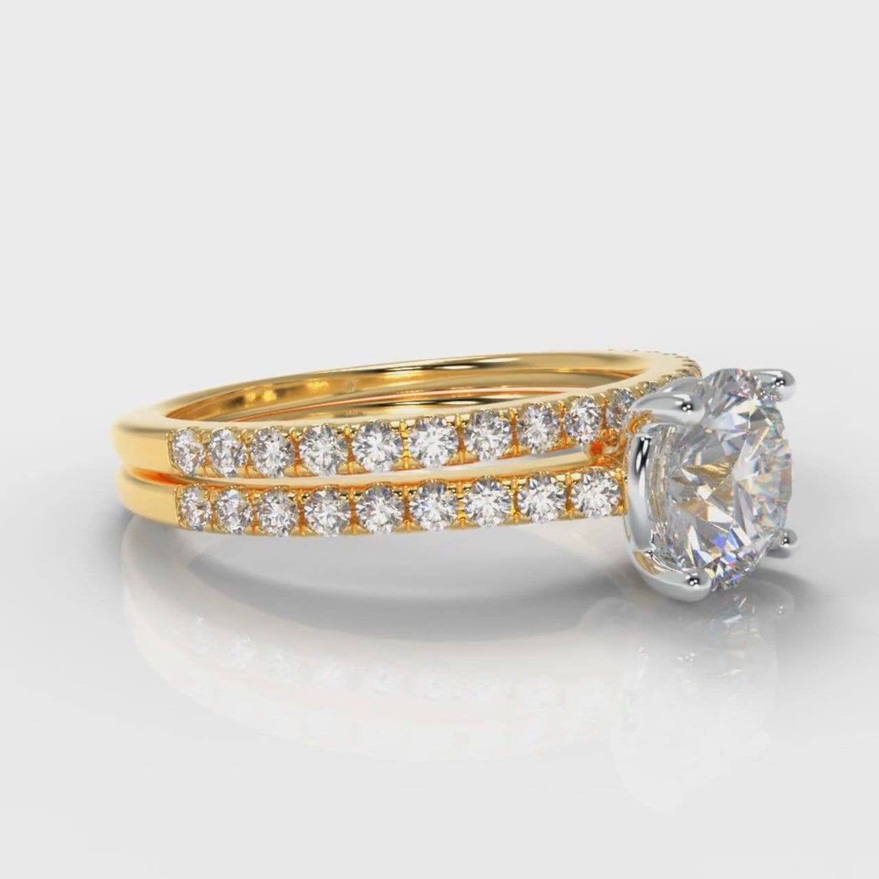 Petite Micropavé Round Brilliant Cut Diamond Bridal Set - Yellow Gold