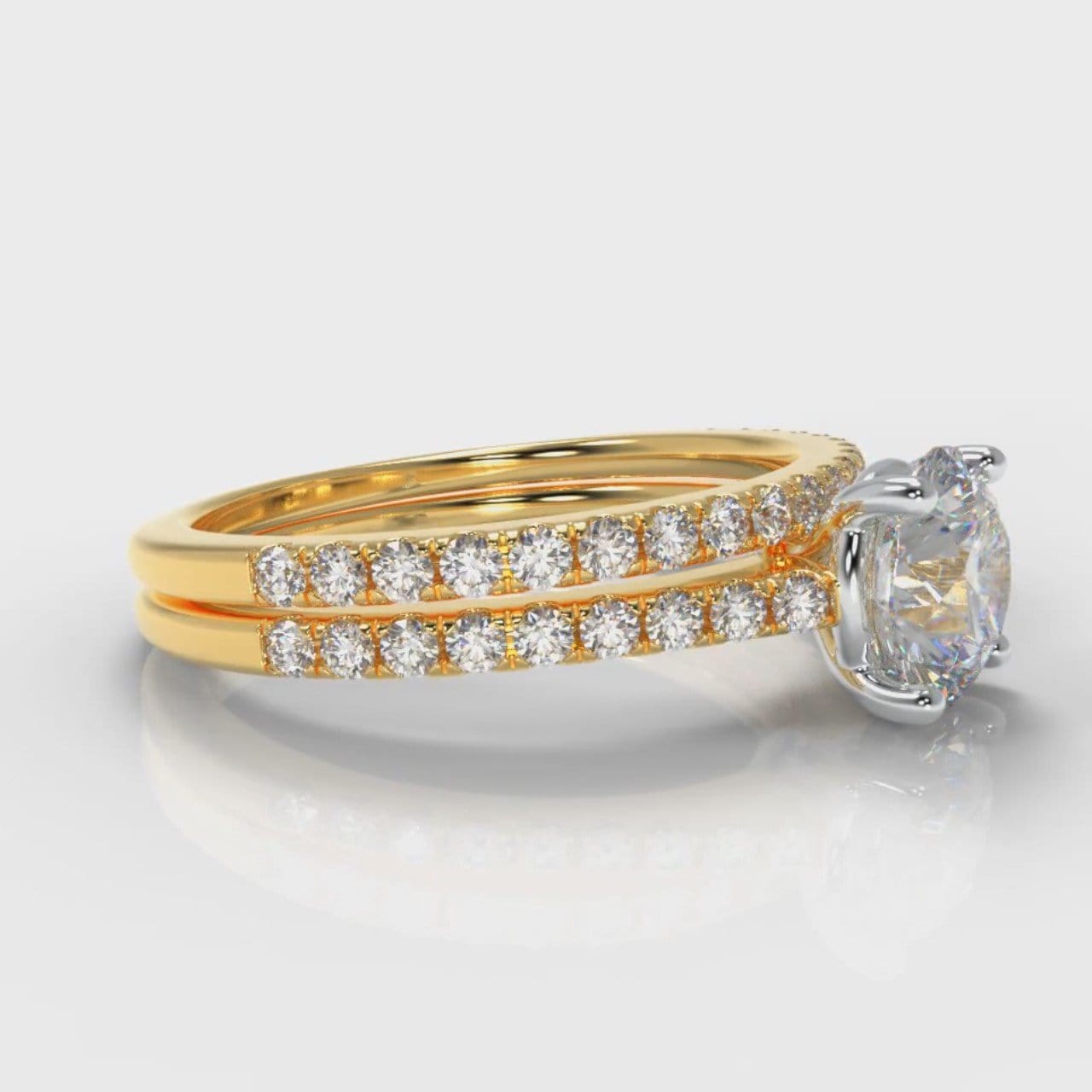 Petite Micropavé Round Brilliant Cut Diamond Bridal Set - Yellow Gold