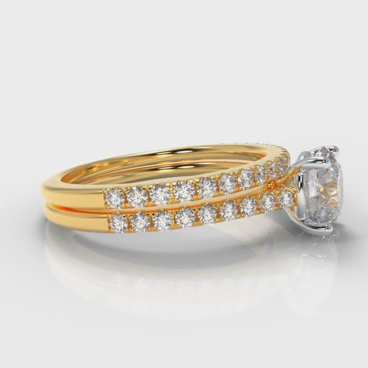 Petite Micropavé Round Brilliant Cut Diamond Bridal Set - Yellow Gold