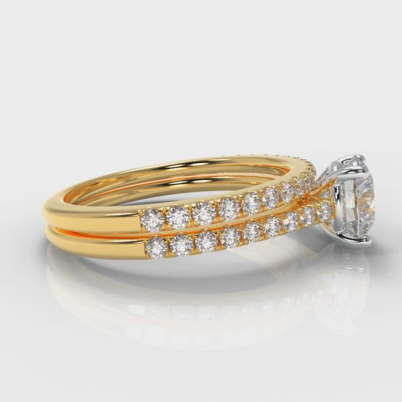 Petite Micropavé Round Brilliant Cut Diamond Bridal Set - Yellow Gold