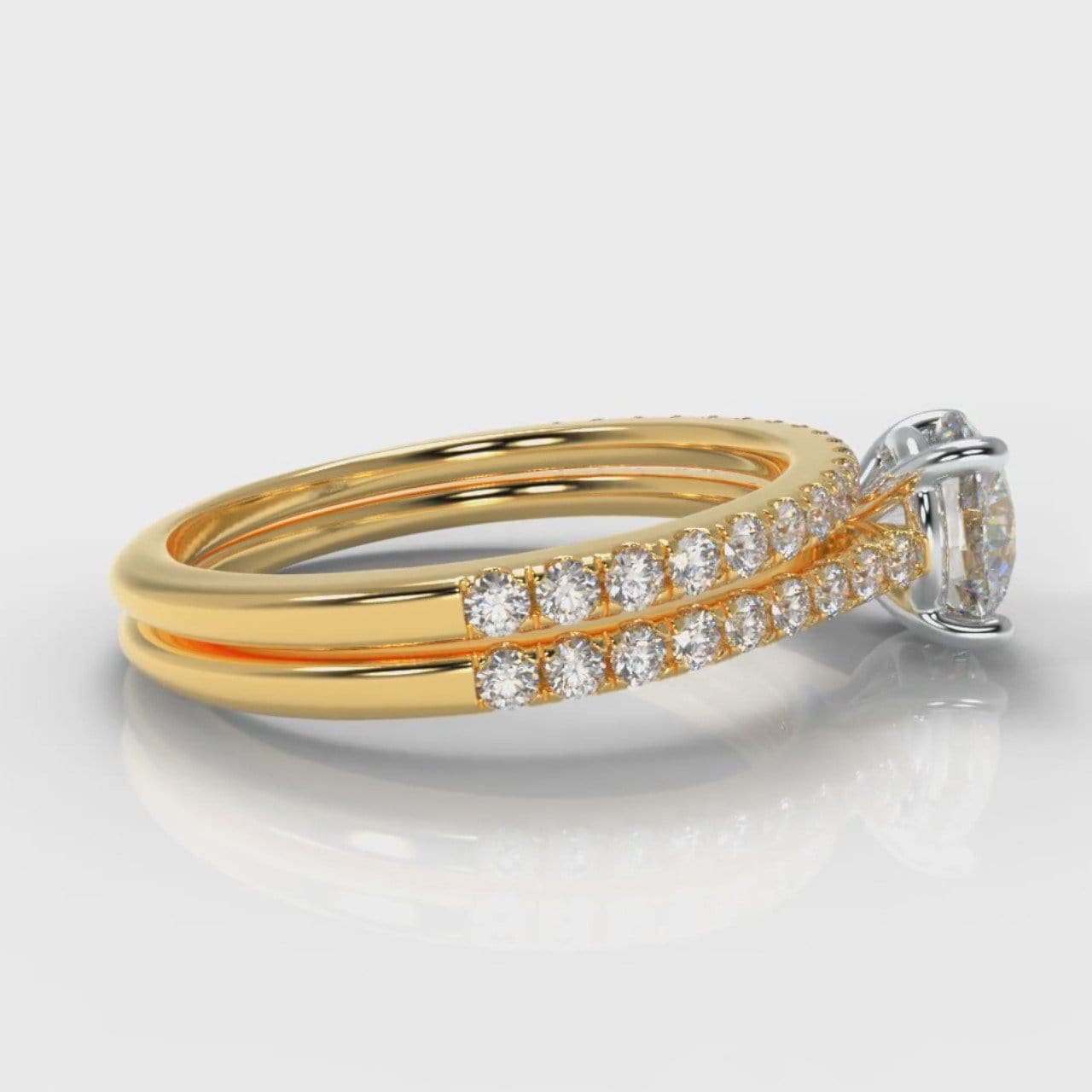 Petite Micropavé Round Brilliant Cut Diamond Bridal Set - Yellow Gold