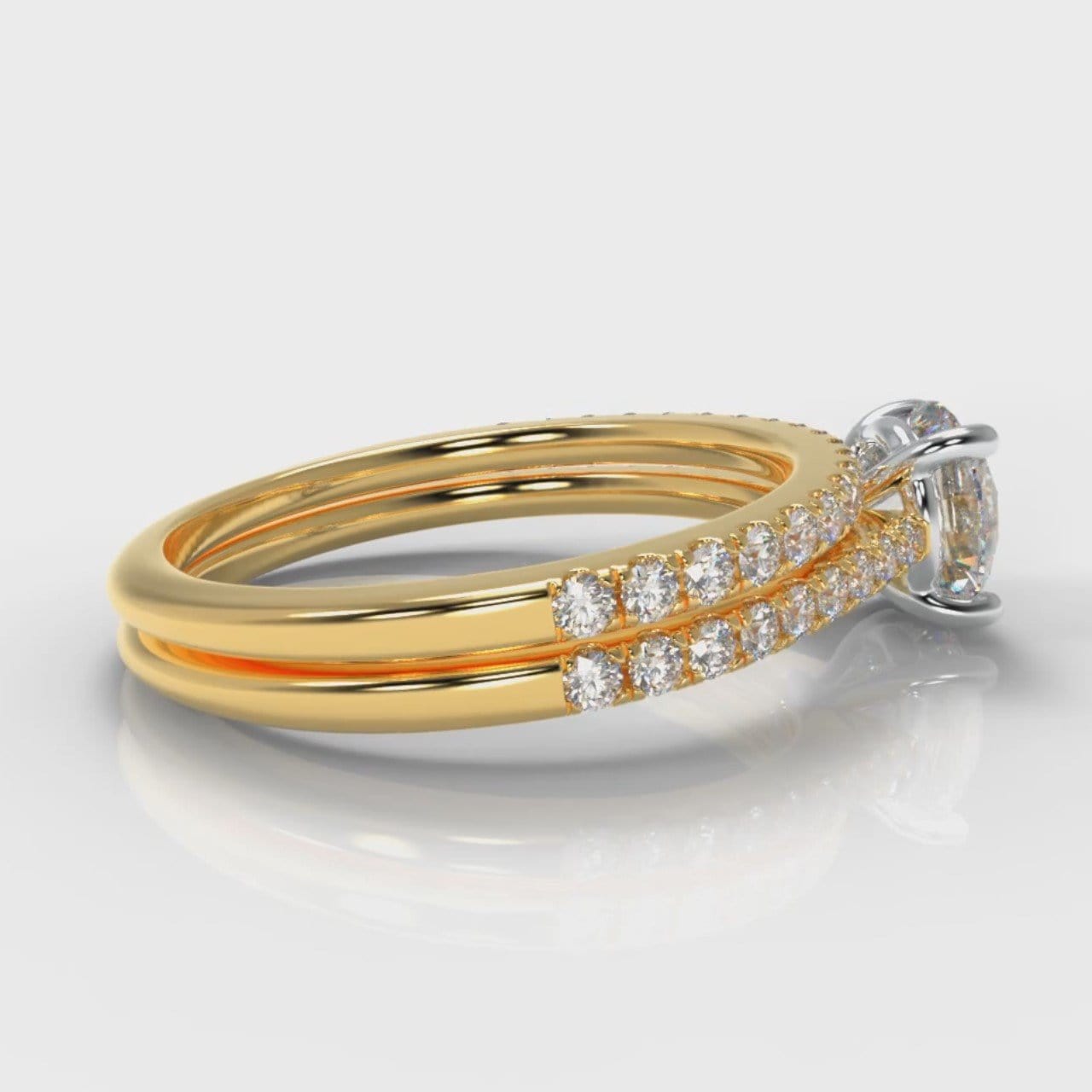 Petite Micropavé Round Brilliant Cut Diamond Bridal Set - Yellow Gold