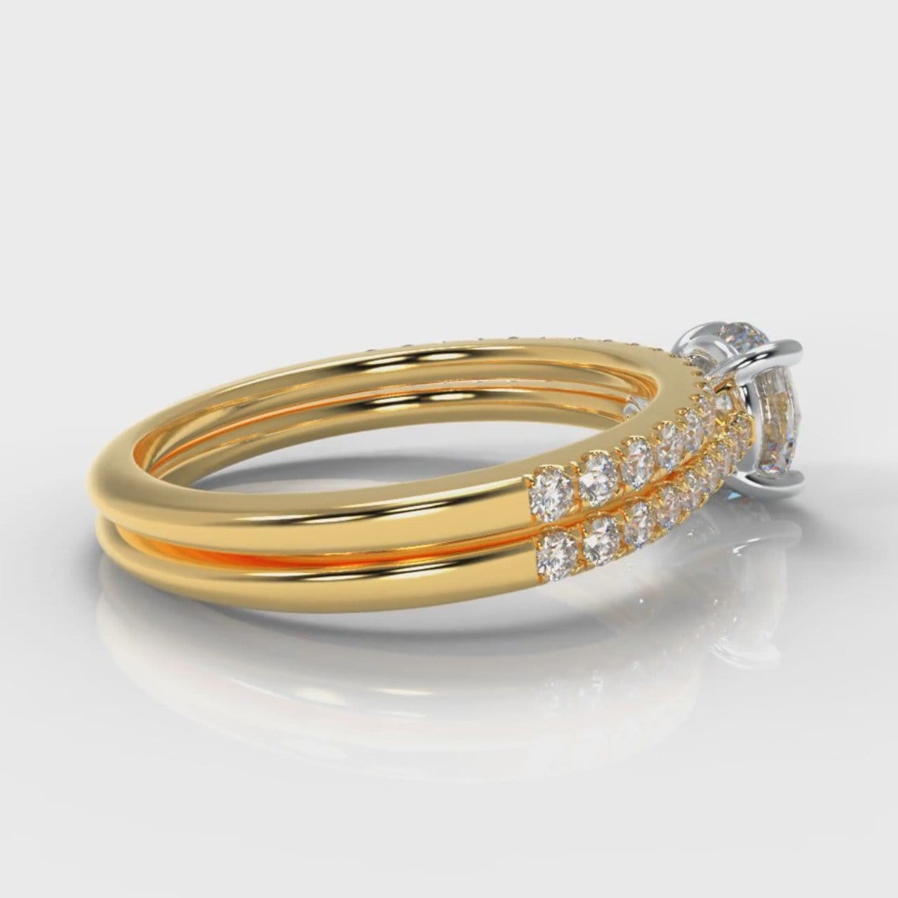 Petite Micropavé Round Brilliant Cut Diamond Bridal Set - Yellow Gold