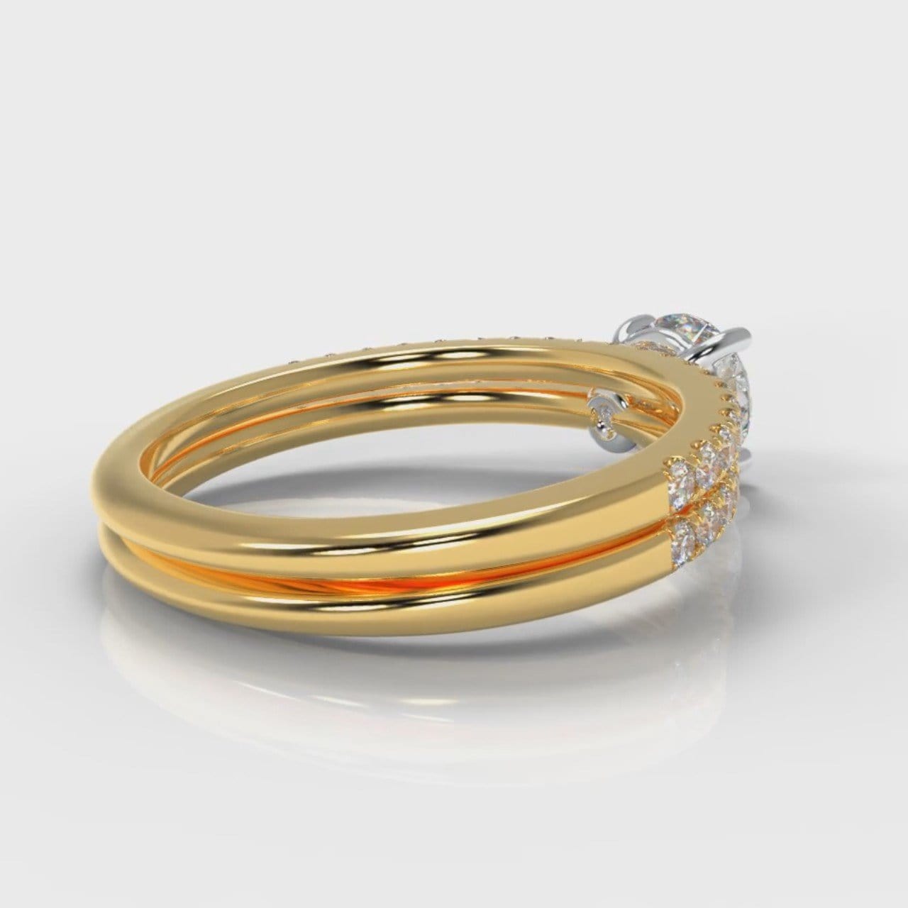 Petite Micropavé Round Brilliant Cut Diamond Bridal Set - Yellow Gold