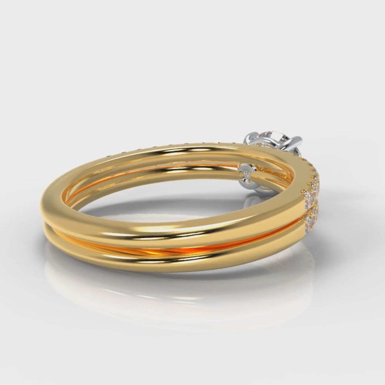 Petite Micropavé Round Brilliant Cut Diamond Bridal Set - Yellow Gold