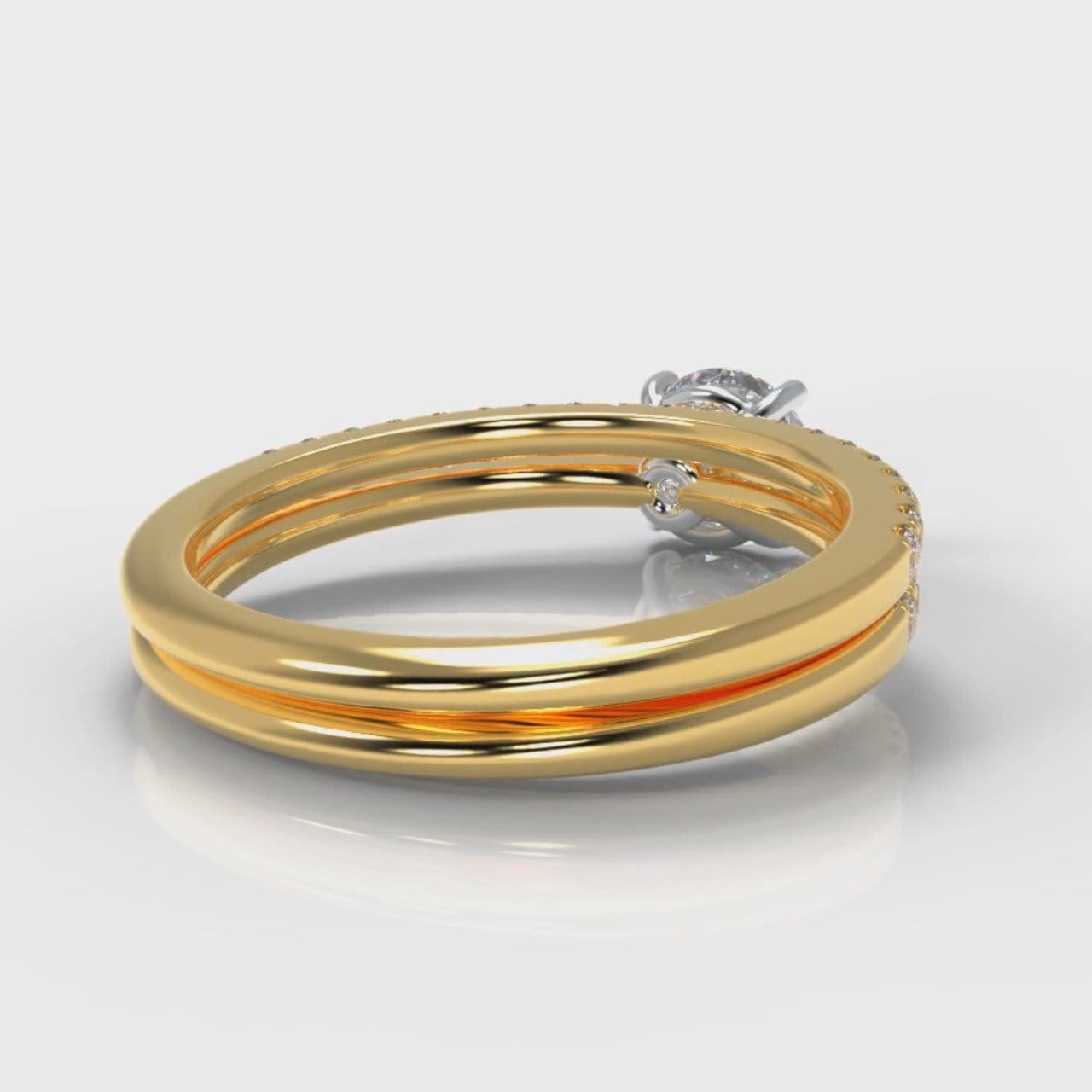 Petite Micropavé Round Brilliant Cut Diamond Bridal Set - Yellow Gold