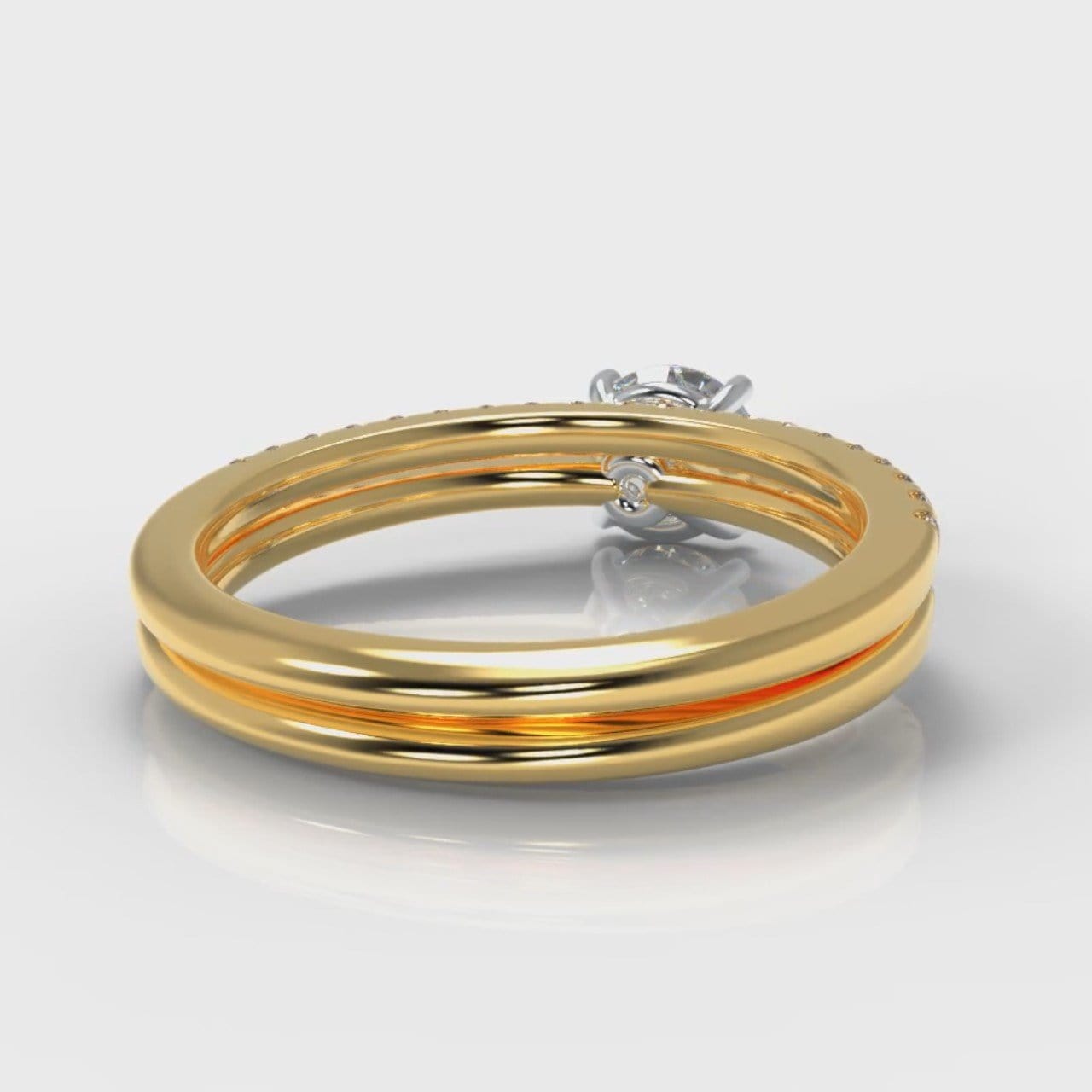 Petite Micropavé Round Brilliant Cut Diamond Bridal Set - Yellow Gold