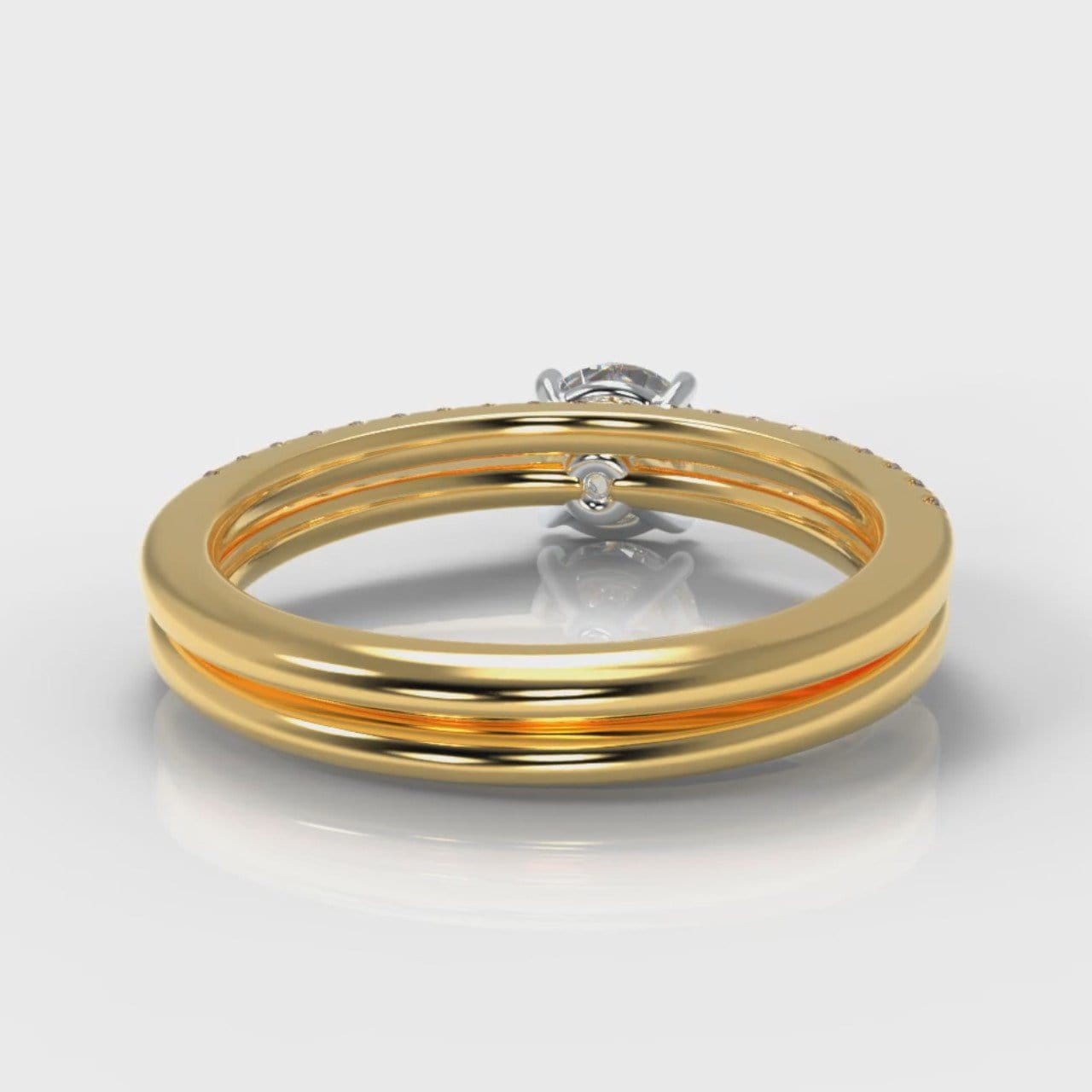 Petite Micropavé Round Brilliant Cut Diamond Bridal Set - Yellow Gold