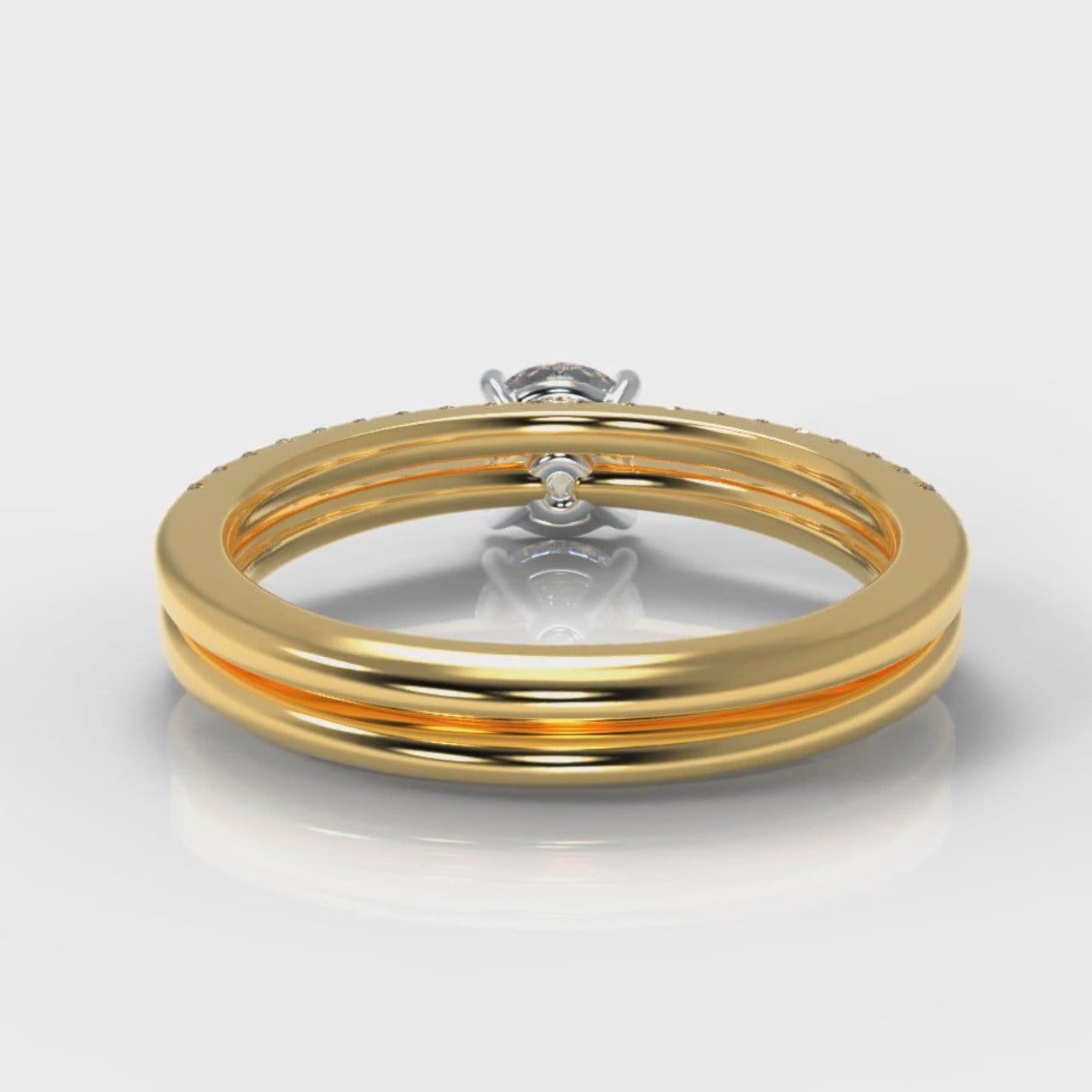 Petite Micropavé Round Brilliant Cut Diamond Bridal Set - Yellow Gold