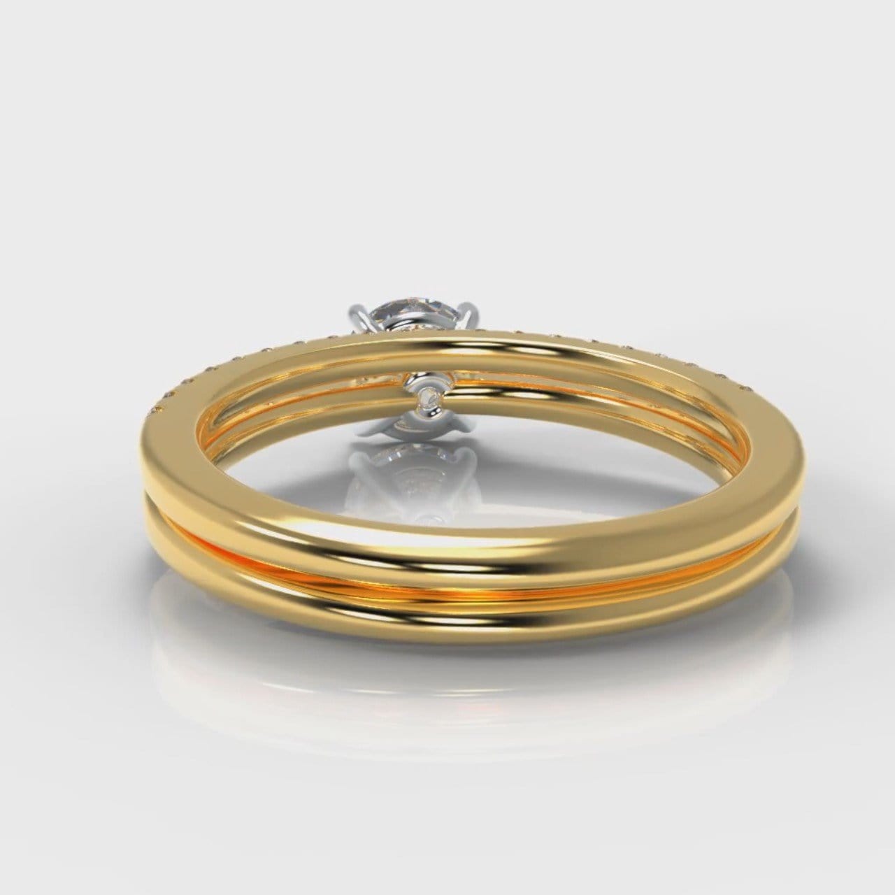 Petite Micropavé Round Brilliant Cut Diamond Bridal Set - Yellow Gold