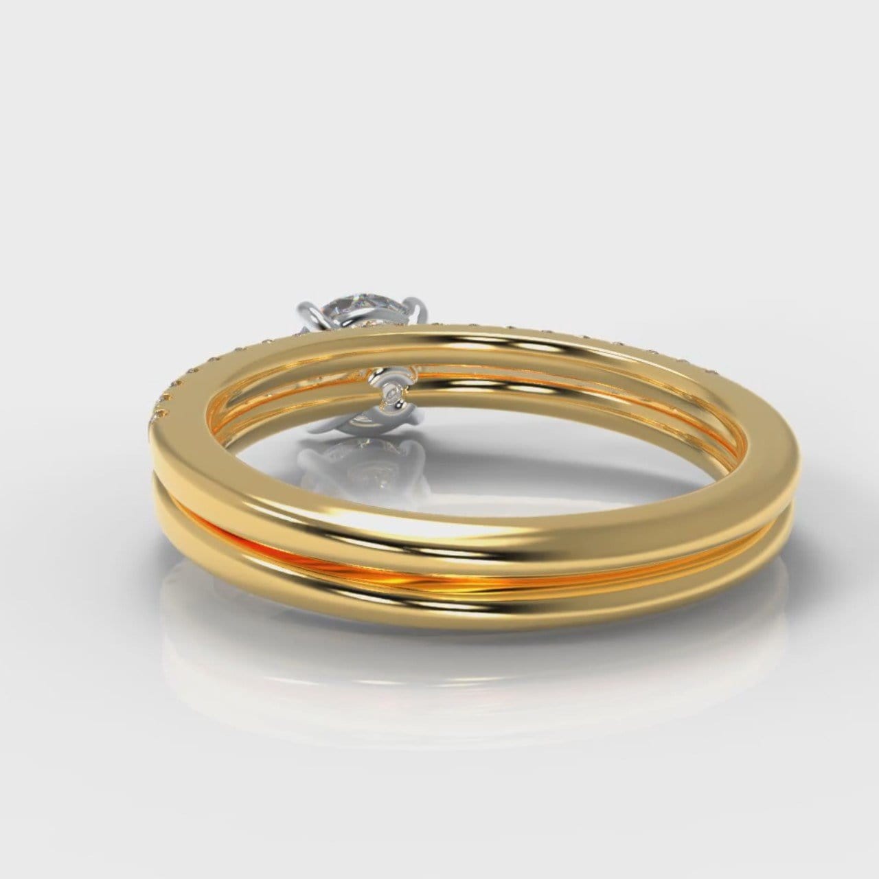 Petite Micropavé Round Brilliant Cut Diamond Bridal Set - Yellow Gold