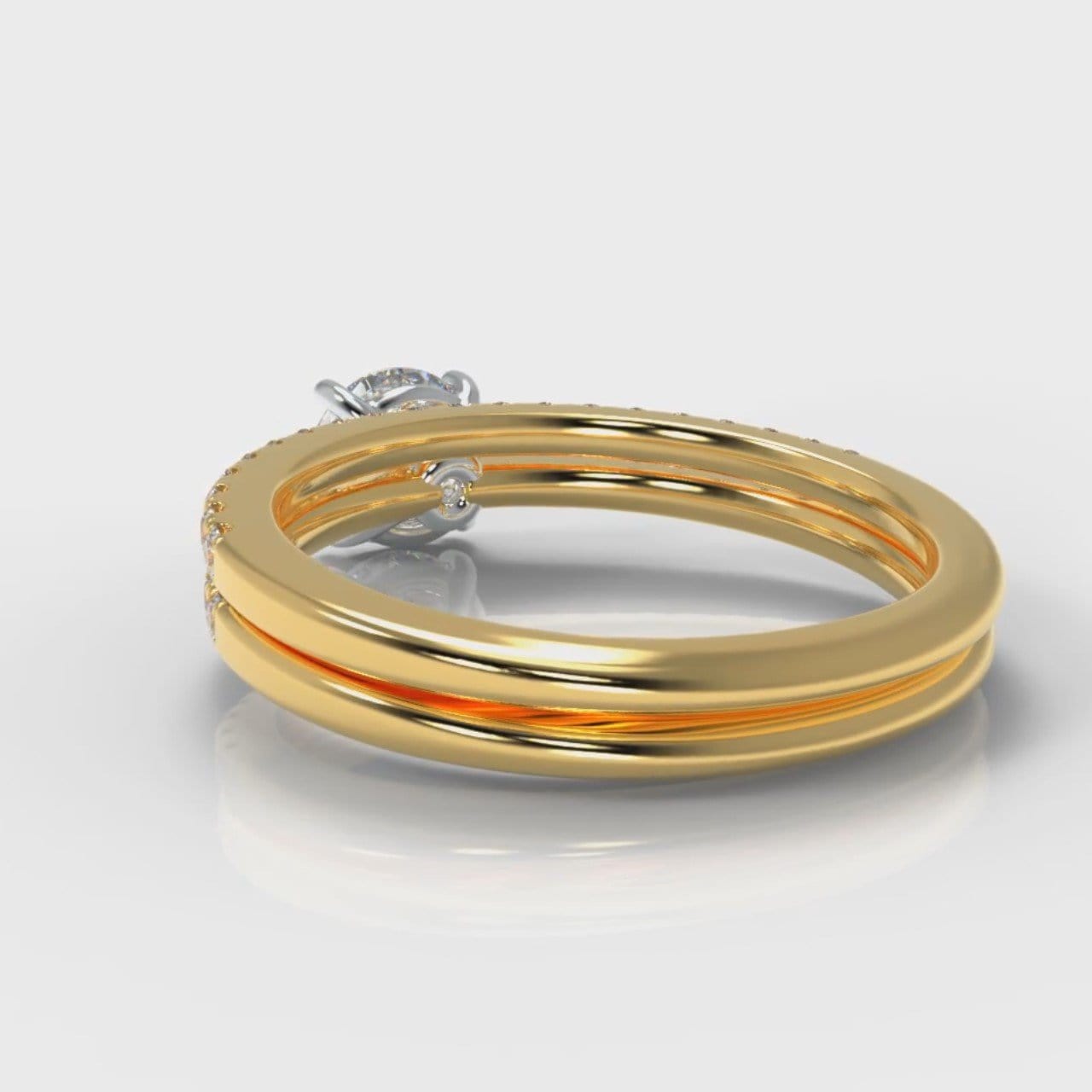 Petite Micropavé Round Brilliant Cut Diamond Bridal Set - Yellow Gold