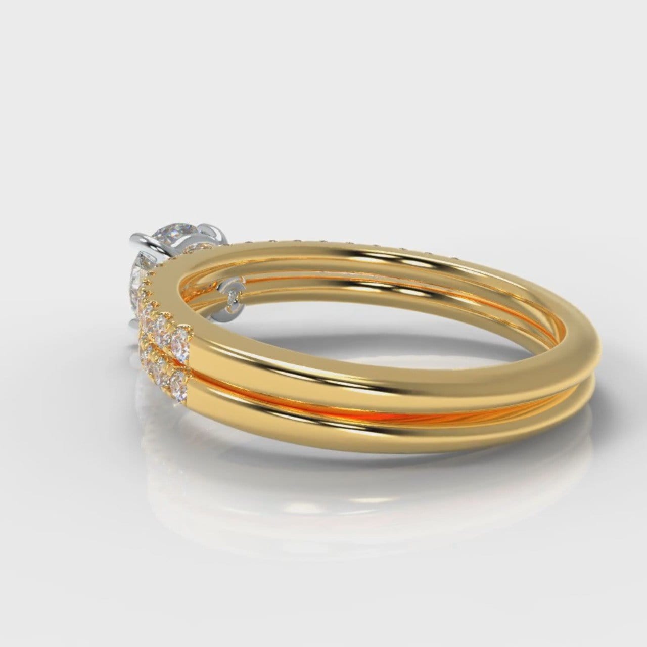 Petite Micropavé Round Brilliant Cut Diamond Bridal Set - Yellow Gold