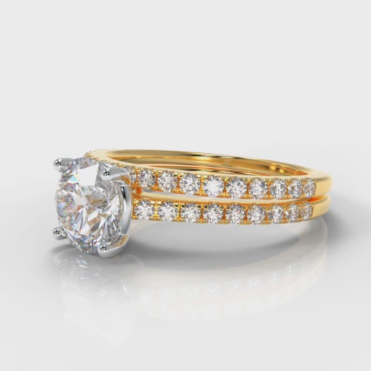 Petite Micropavé Round Brilliant Cut Diamond Bridal Set - Yellow Gold