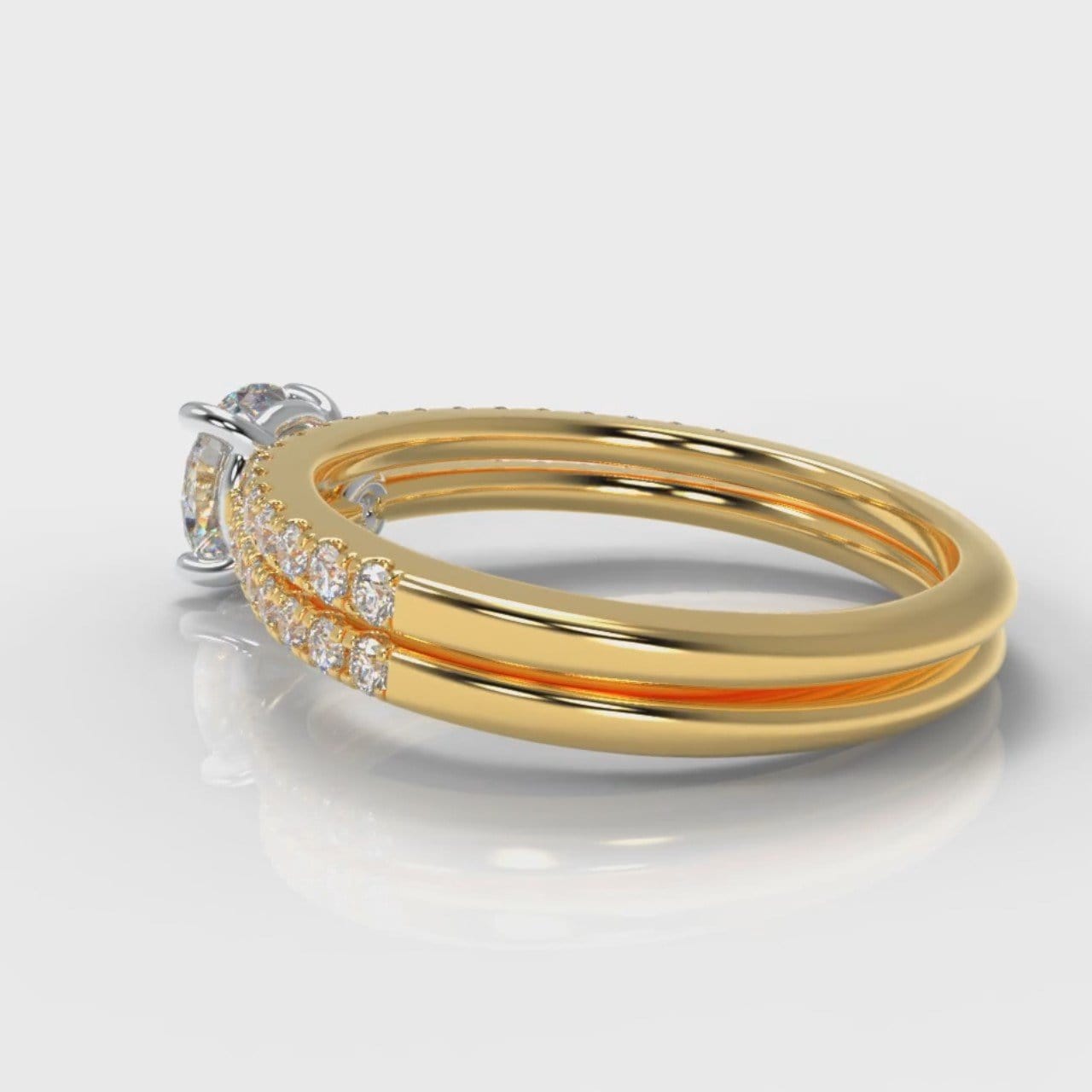 Petite Micropavé Round Brilliant Cut Diamond Bridal Set - Yellow Gold