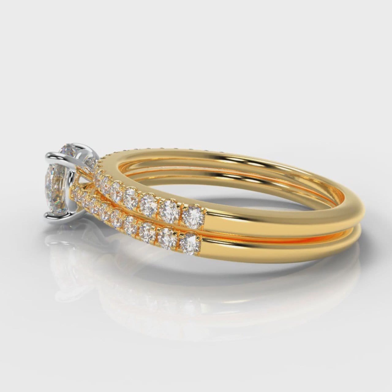 Petite Micropavé Round Brilliant Cut Diamond Bridal Set - Yellow Gold