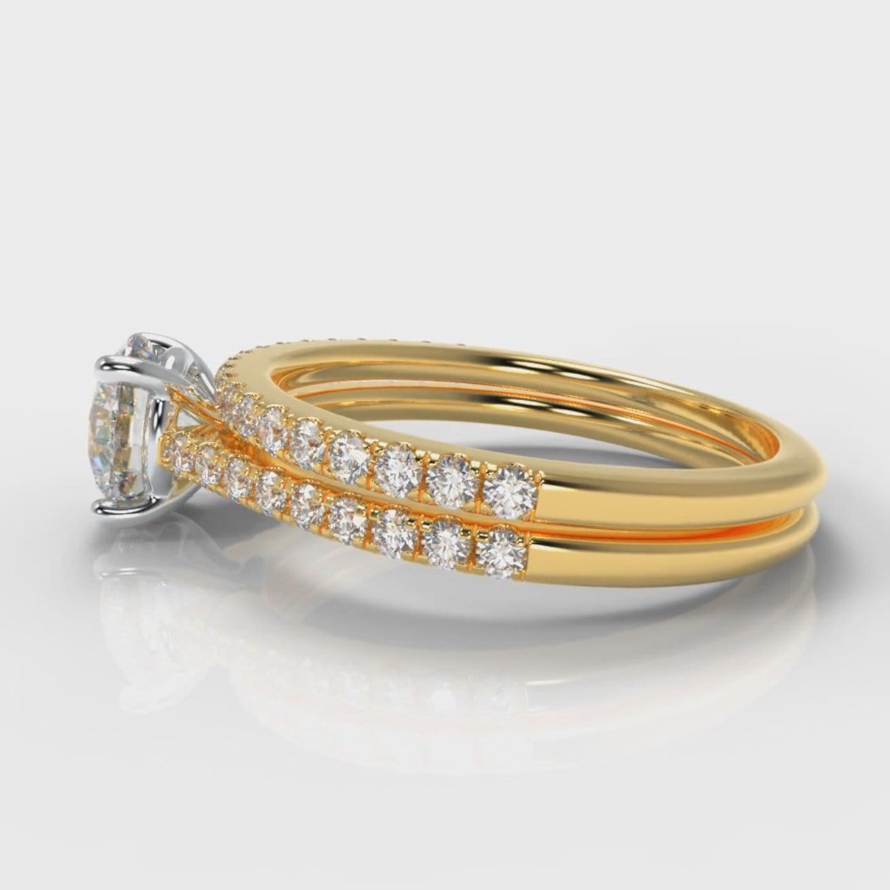 Petite Micropavé Round Brilliant Cut Diamond Bridal Set - Yellow Gold