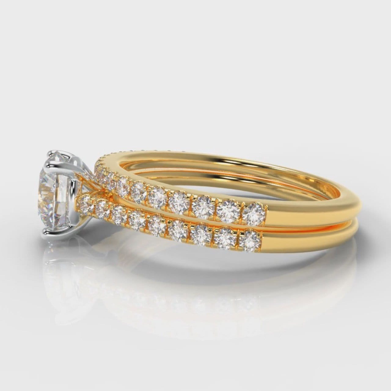 Petite Micropavé Round Brilliant Cut Diamond Bridal Set - Yellow Gold