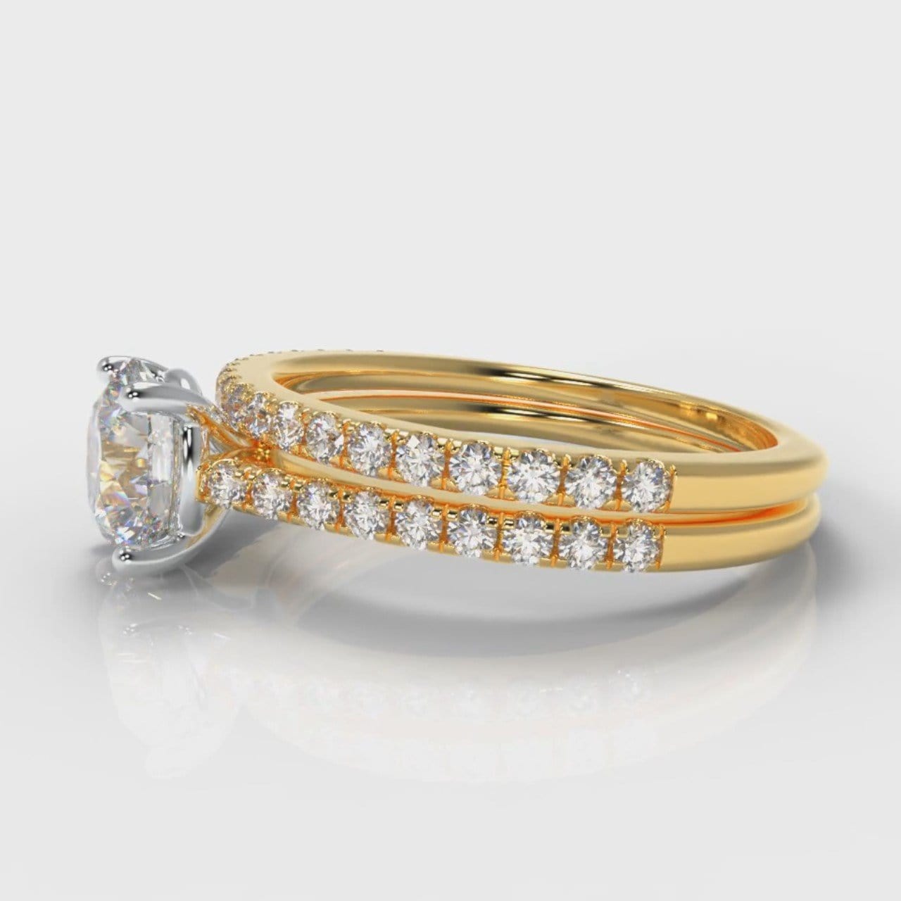 Petite Micropavé Round Brilliant Cut Diamond Bridal Set - Yellow Gold