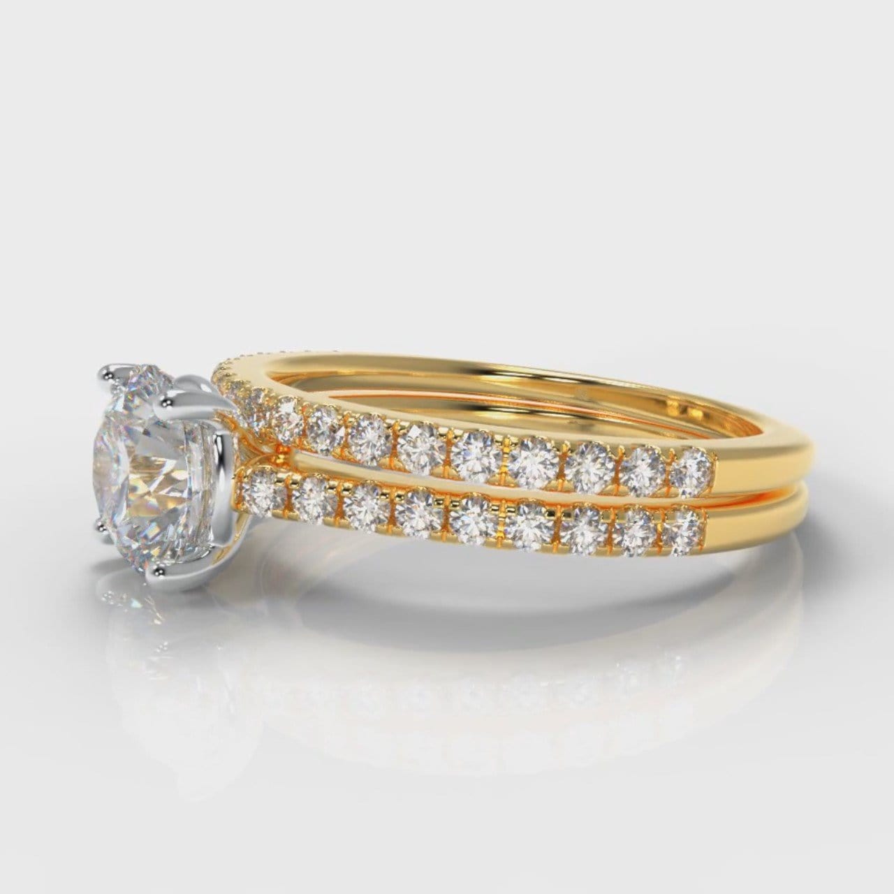 Petite Micropavé Round Brilliant Cut Diamond Bridal Set - Yellow Gold