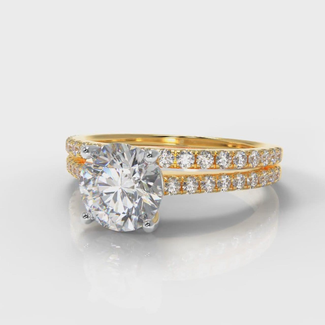 Petite Micropavé Round Brilliant Cut Diamond Bridal Set - Yellow Gold