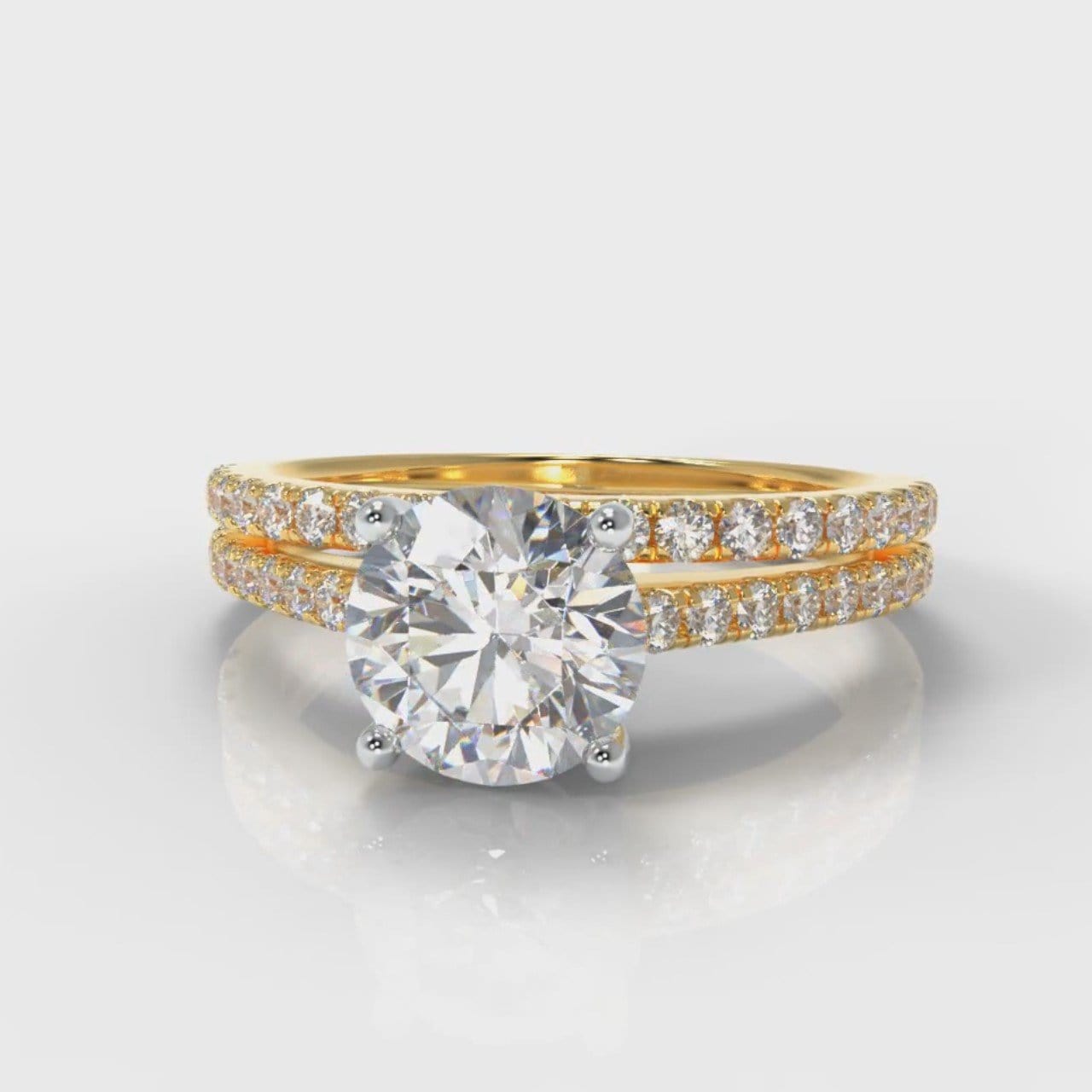 Petite Micropavé Round Brilliant Cut Diamond Bridal Set - Yellow Gold