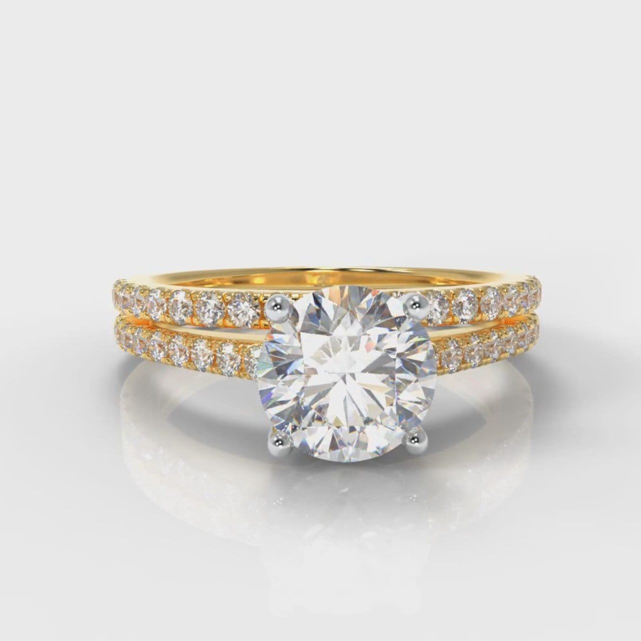 Petite Micropavé Round Brilliant Cut Diamond Bridal Set - Yellow Gold
