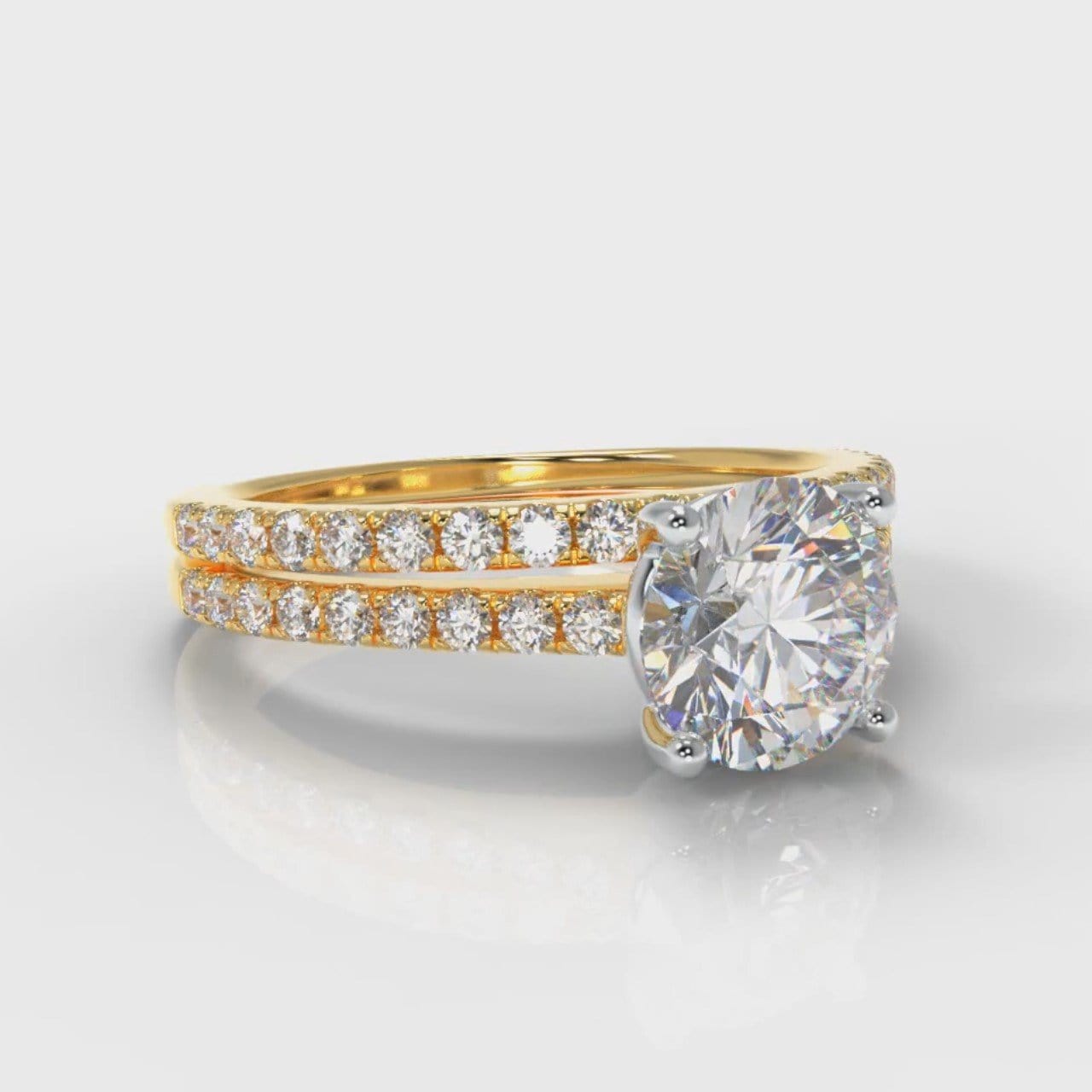 Petite Micropavé Round Brilliant Cut Diamond Bridal Set - Yellow Gold