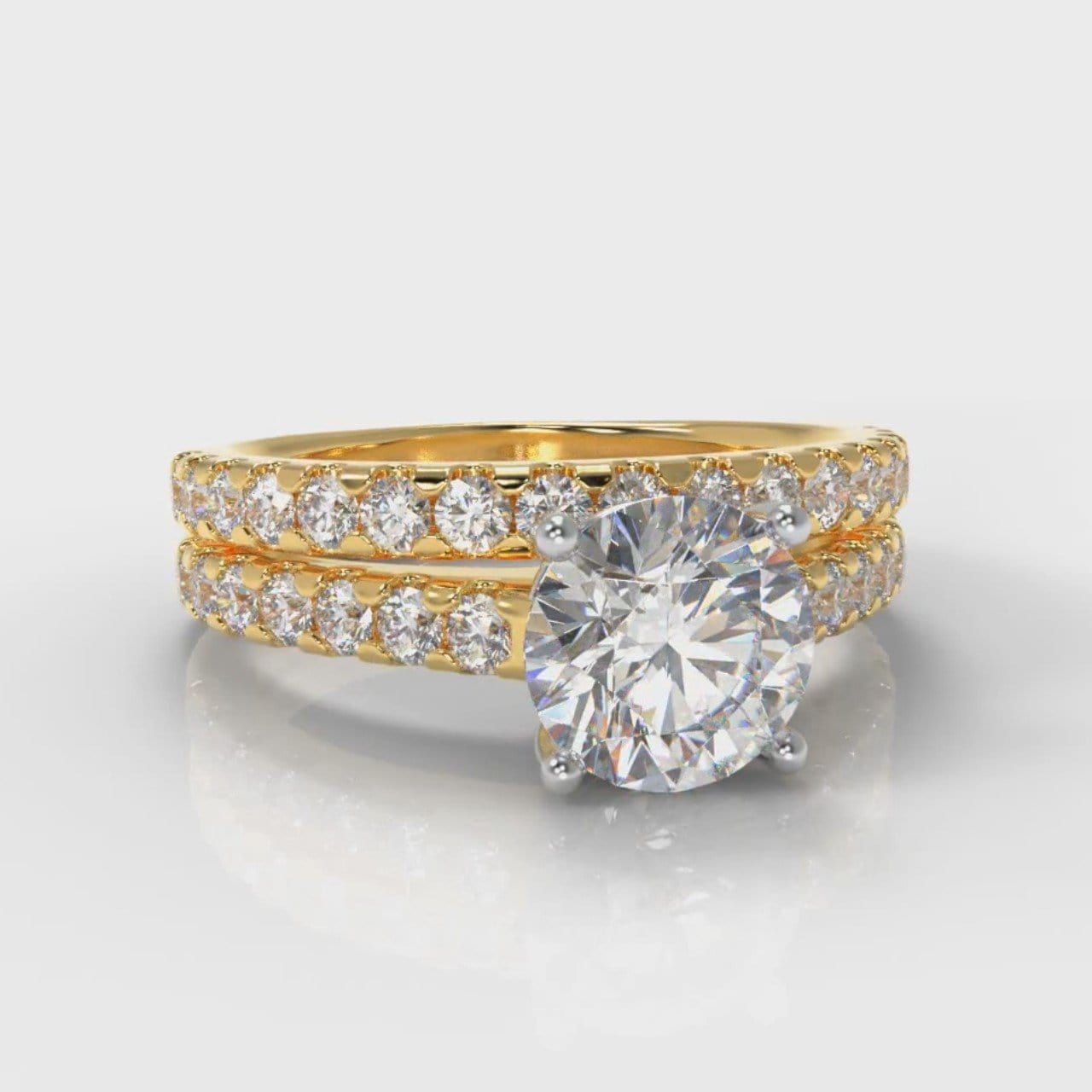 Carrée Micropavé Round Brilliant Bridal Set - Yellow Gold