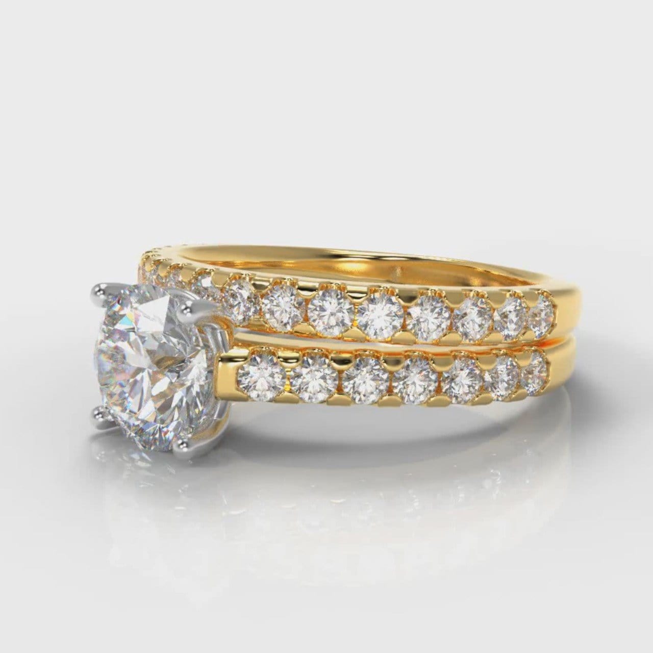 Carrée Micropavé Round Brilliant Bridal Set - Yellow Gold