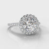Petite Micropavé Round Brilliant Cut Diamond Halo Engagement Ring