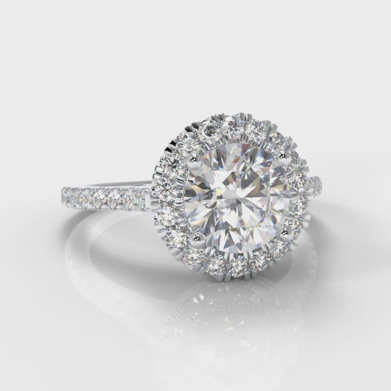 Petite Micropavé Round Brilliant Cut Diamond Halo Engagement Ring