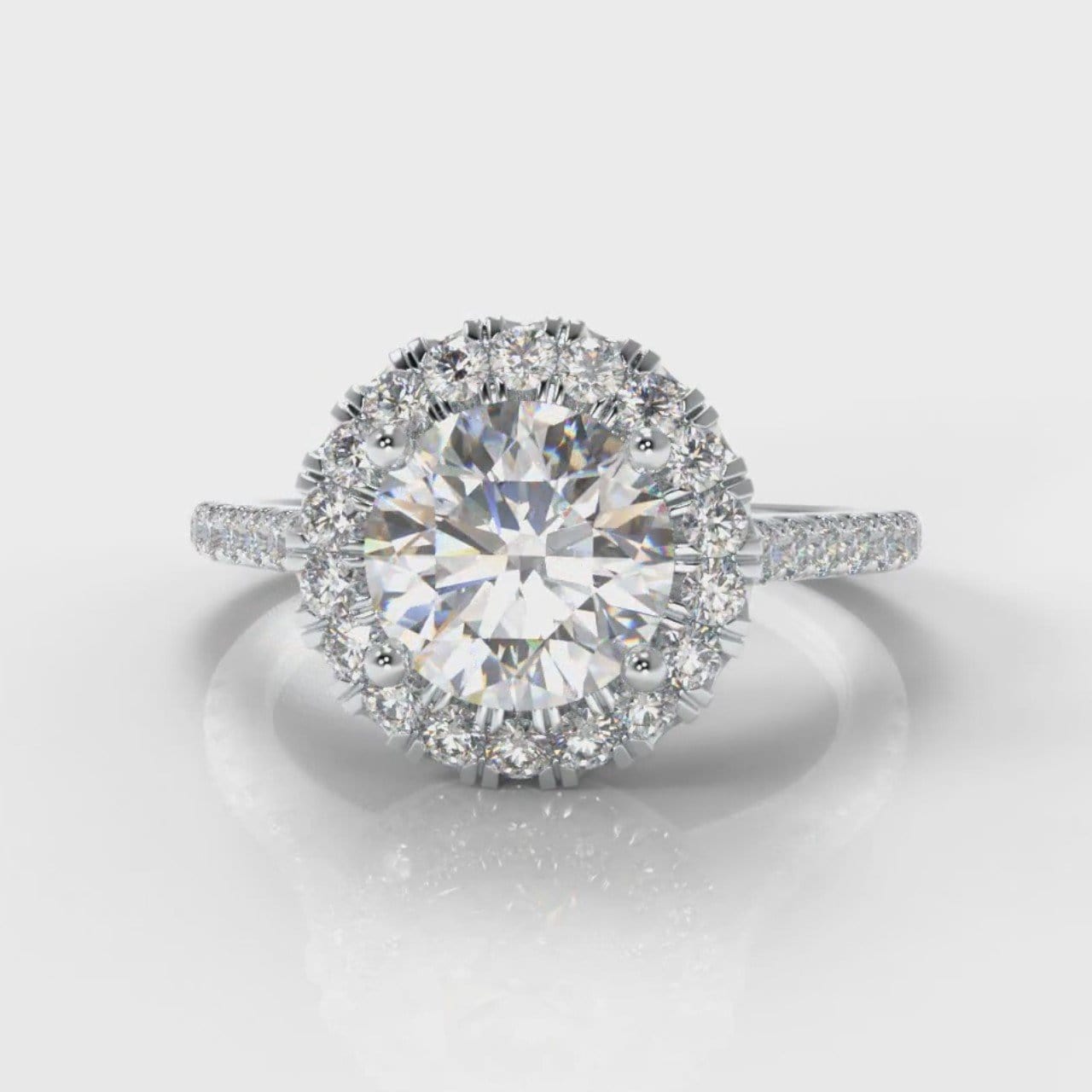 Petite Micropavé Round Brilliant Cut Diamond Halo Engagement Ring