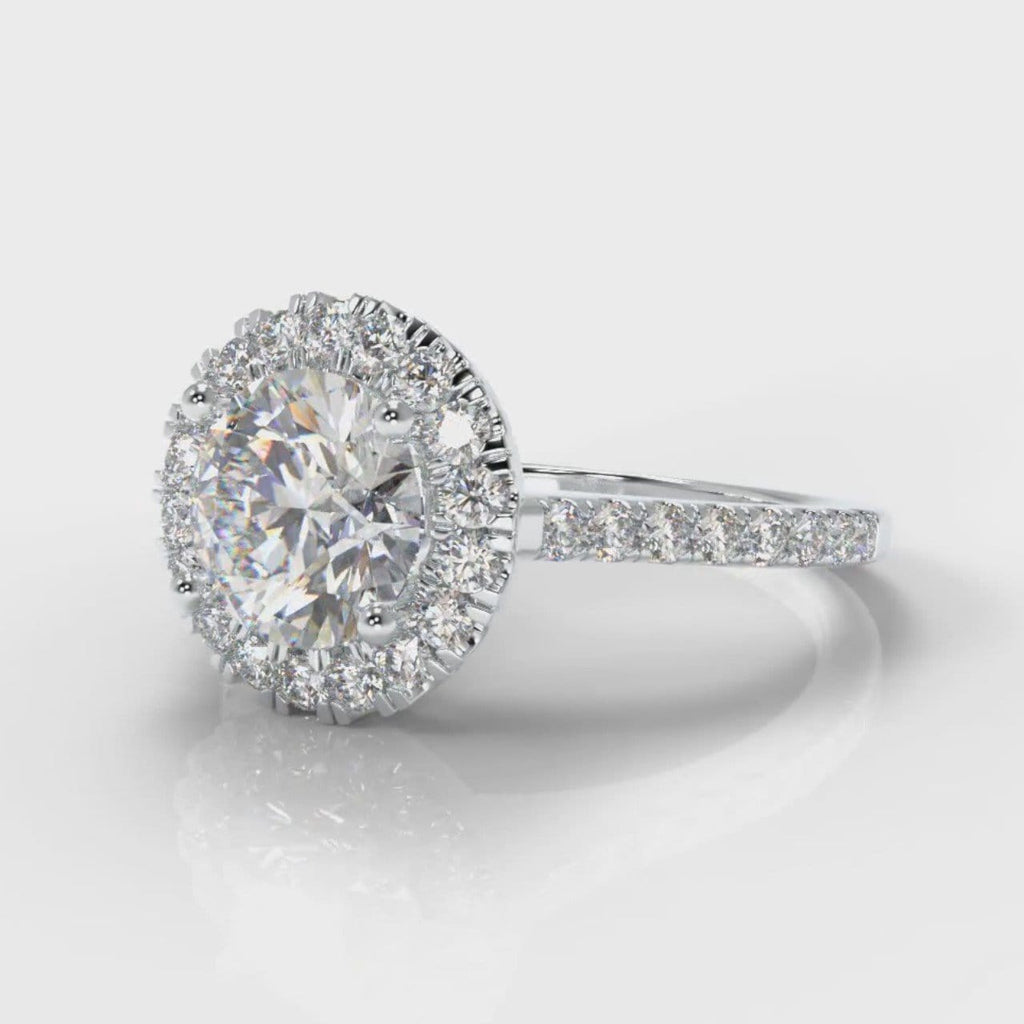 Petite Micropavé Round Brilliant Cut Diamond Halo Engagement Ring