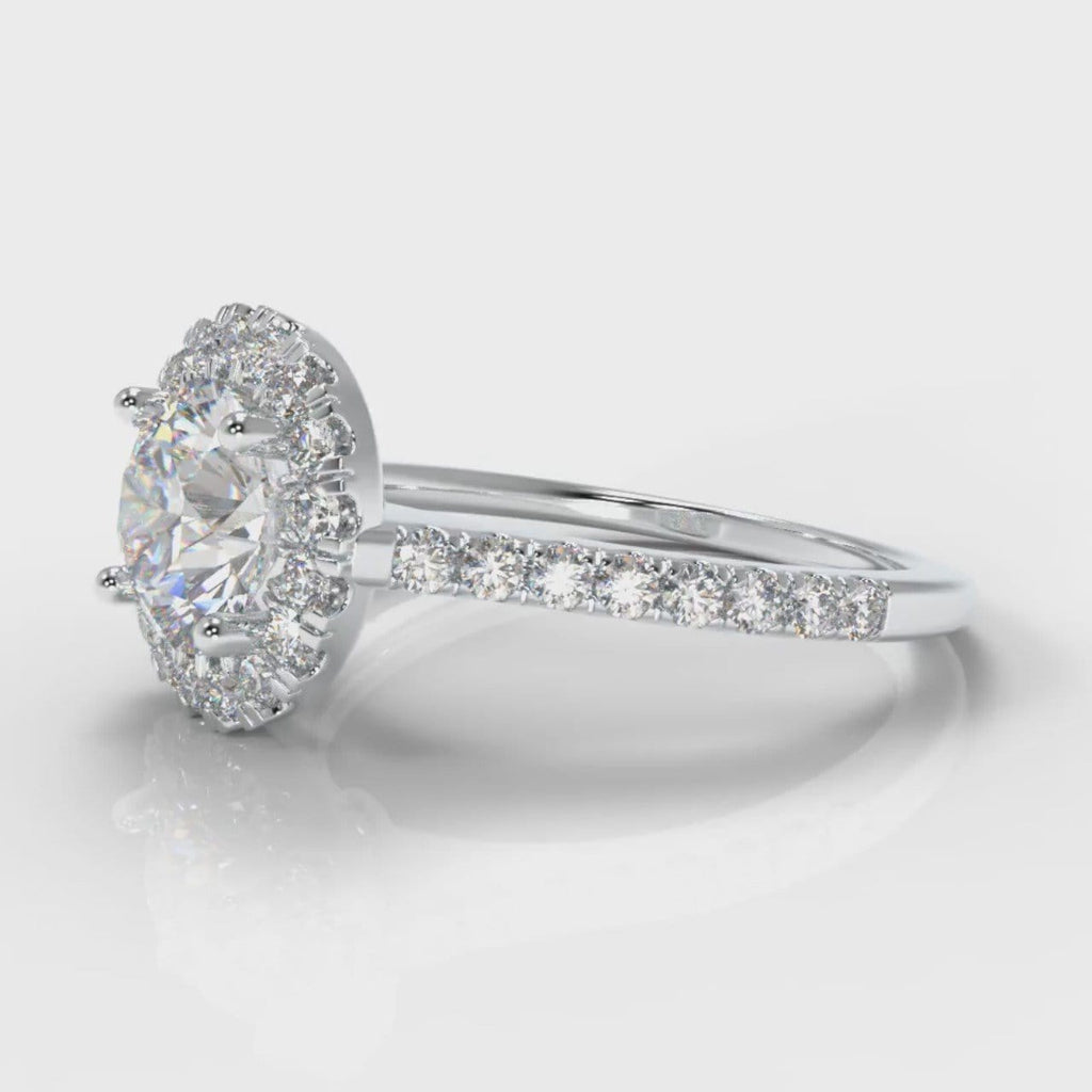 Petite Micropavé Round Brilliant Cut Diamond Halo Engagement Ring