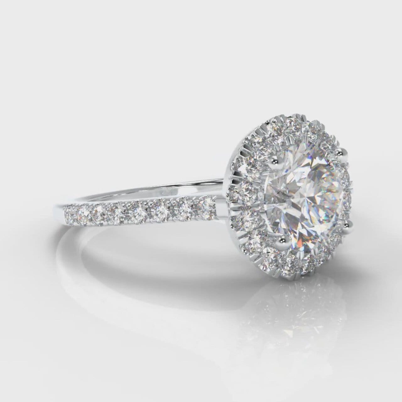 Petite Micropavé Round Brilliant Cut Diamond Halo Engagement Ring